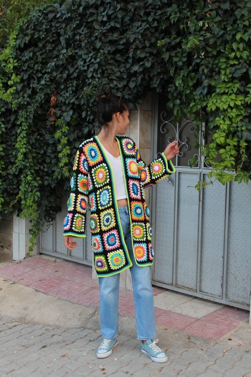 Granny Square Jacket, Unique Crochet Cardigan, Afghan Crochet Design, Granny Square Coat & Boho C... — photo 6 of 10