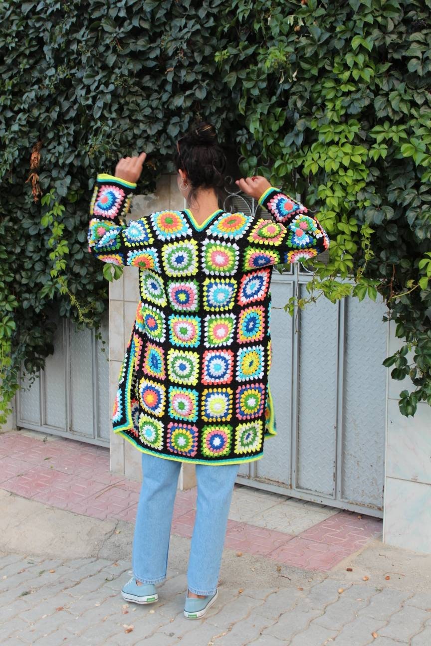 Granny Square Jacket, Unique Crochet Cardigan, Afghan Crochet Design, Granny Square Coat & Boho Cardigan - Perfect for Stylish Outfits!