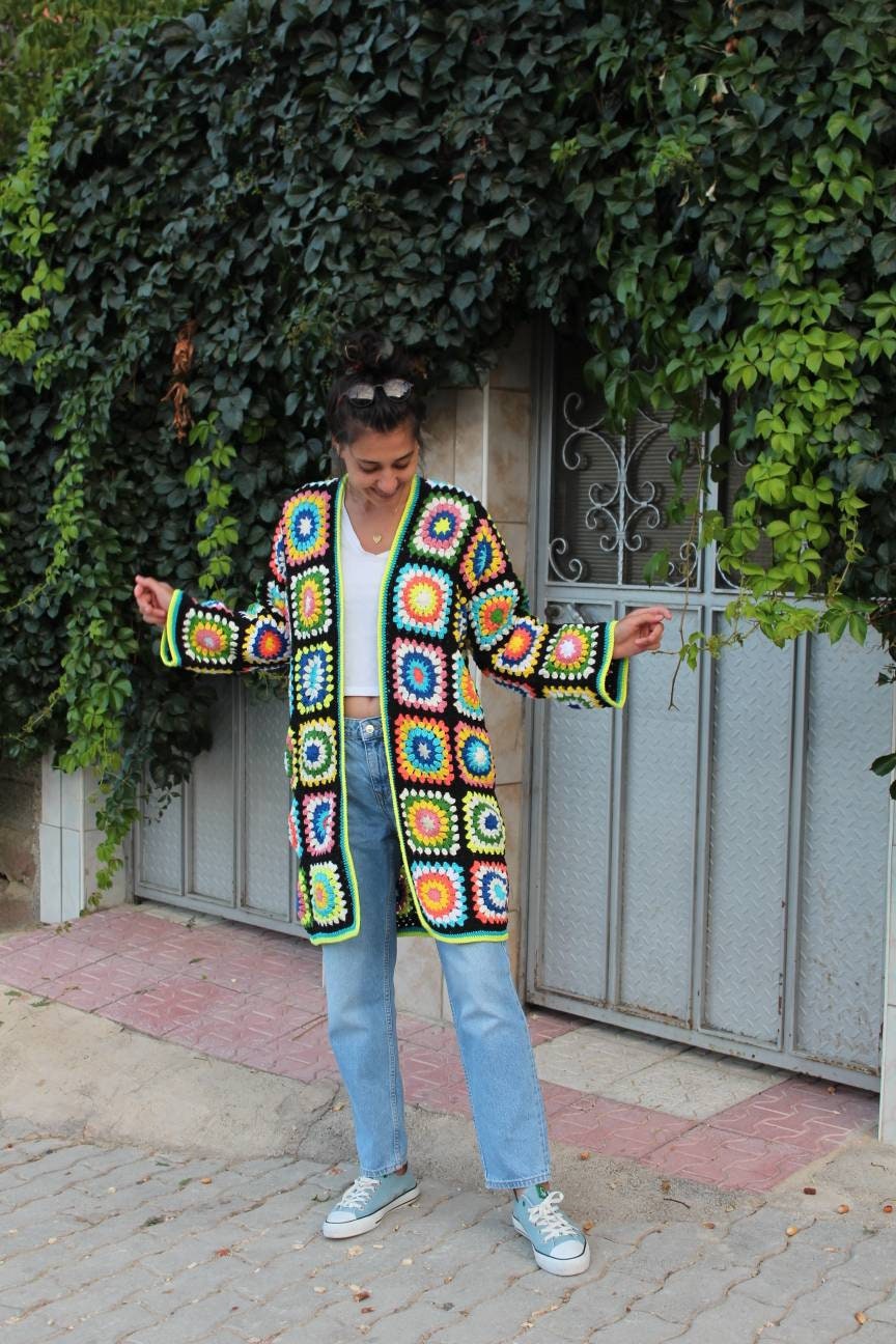 Granny Square Jacket, Unique Crochet Cardigan, Afghan Crochet Design, Granny Square Coat & Boho C... — photo 7 of 10