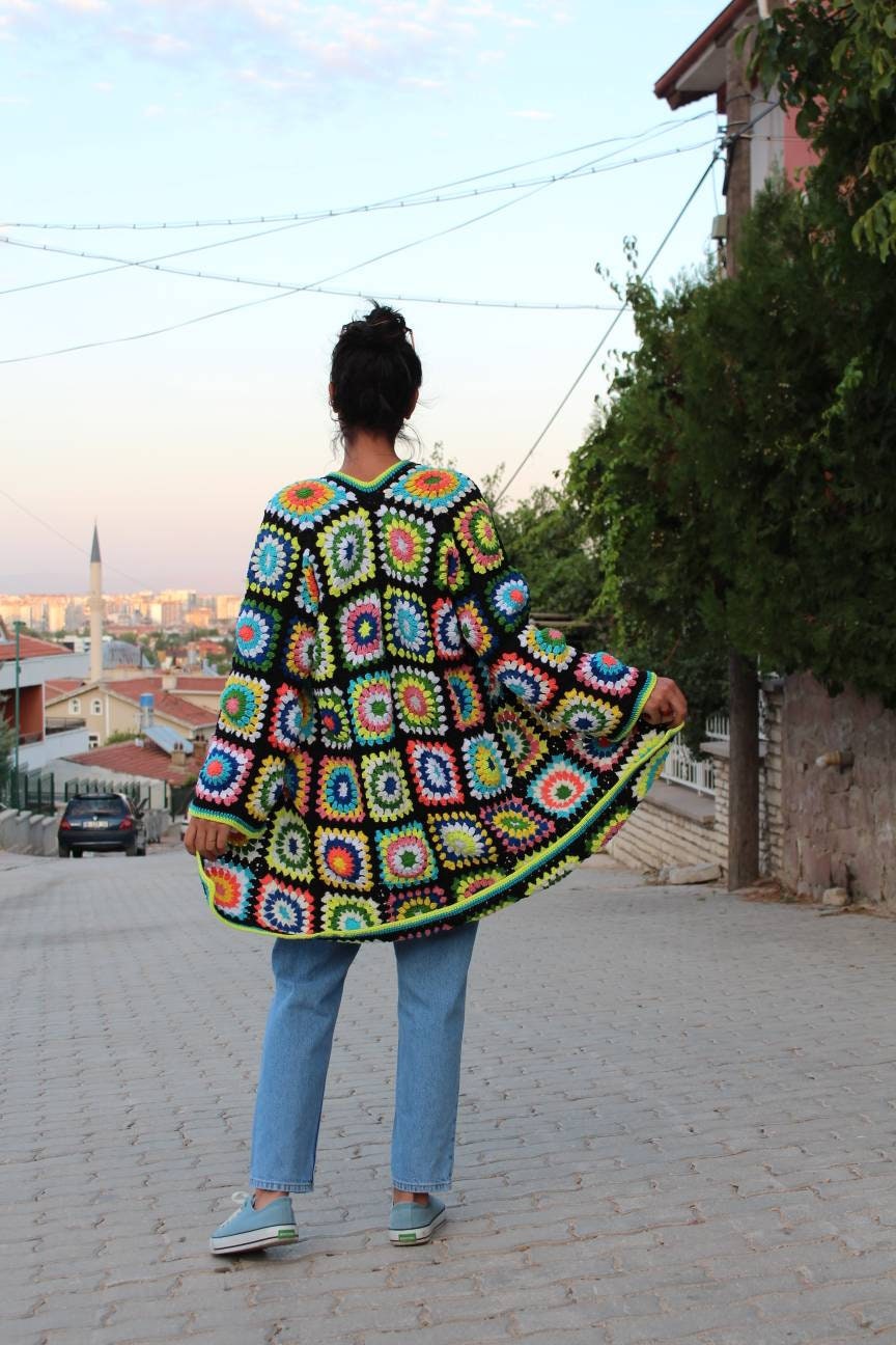 Granny Square Jacket, Unique Crochet Cardigan, Afghan Crochet Design, Granny Square Coat & Boho C... — photo 4 of 10