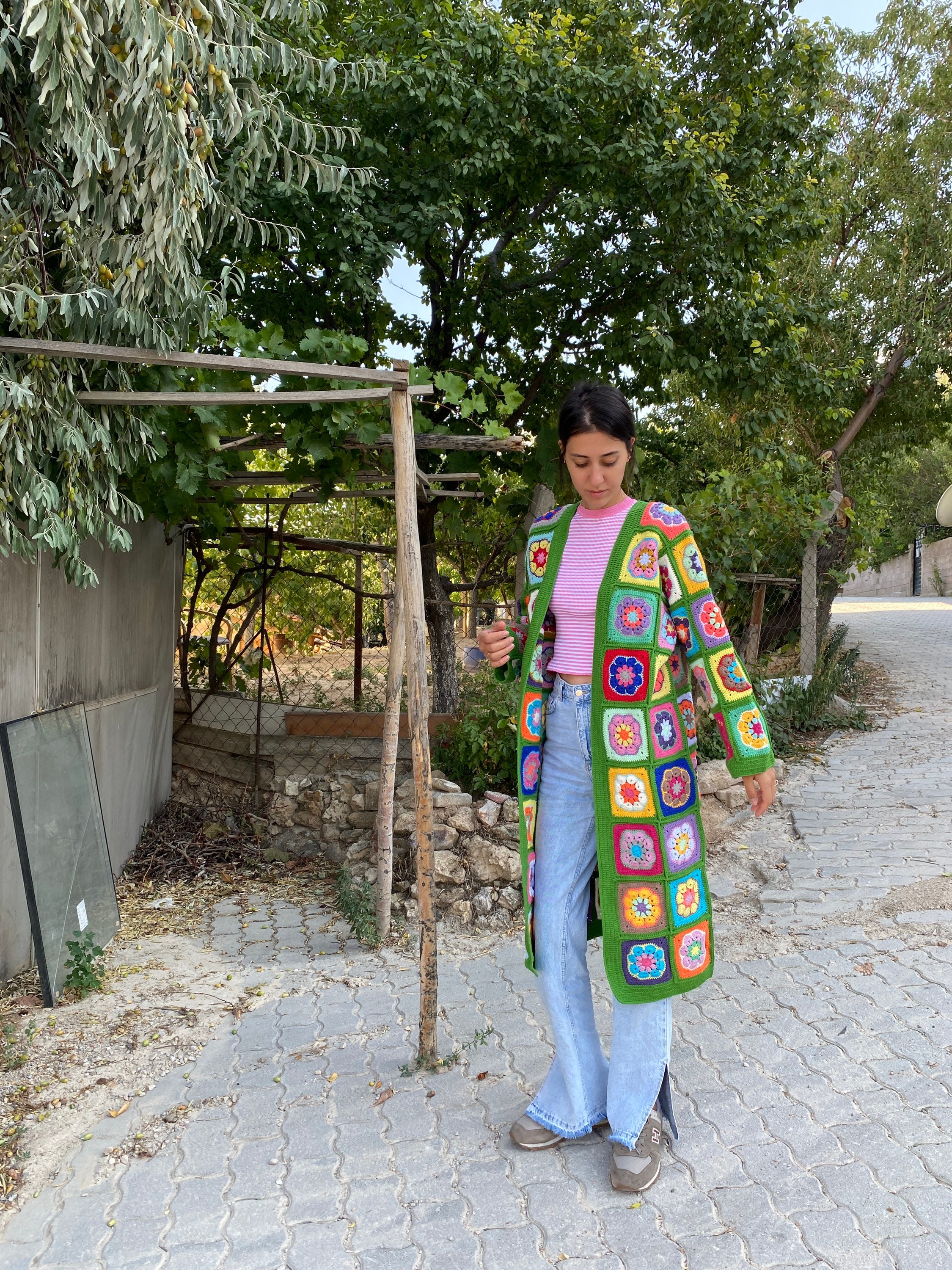 Granny Square Patchwork Cardigan, Long Granny Square Cardigan, Afghan Cotton Coat, Boho Jacket, G... — photo 4 of 10