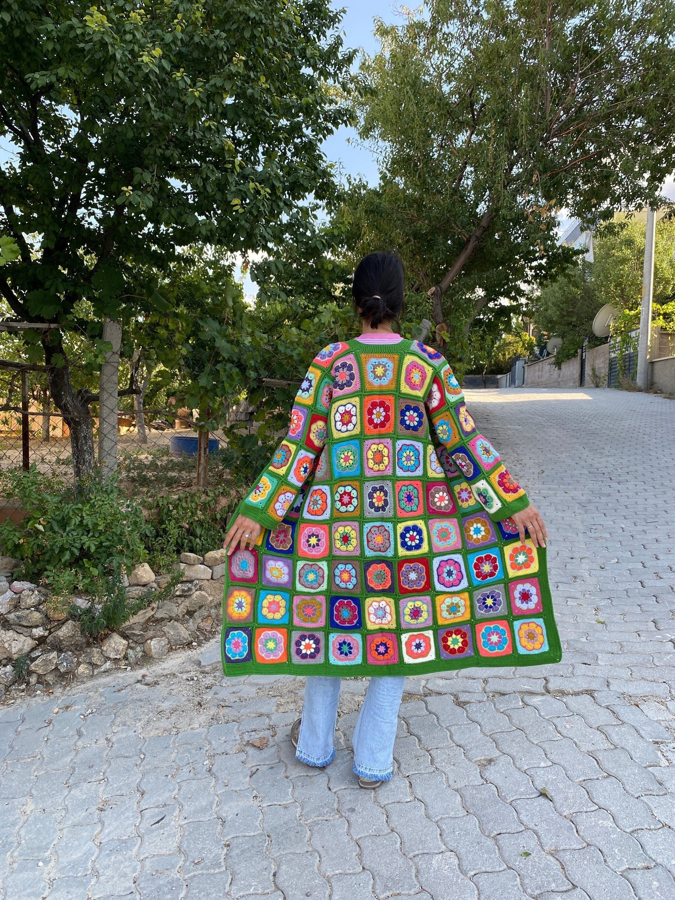 Granny Square Patchwork Cardigan, Long Granny Square Cardigan, Afghan Cotton Coat, Boho Jacket, G... — photo 5 of 10