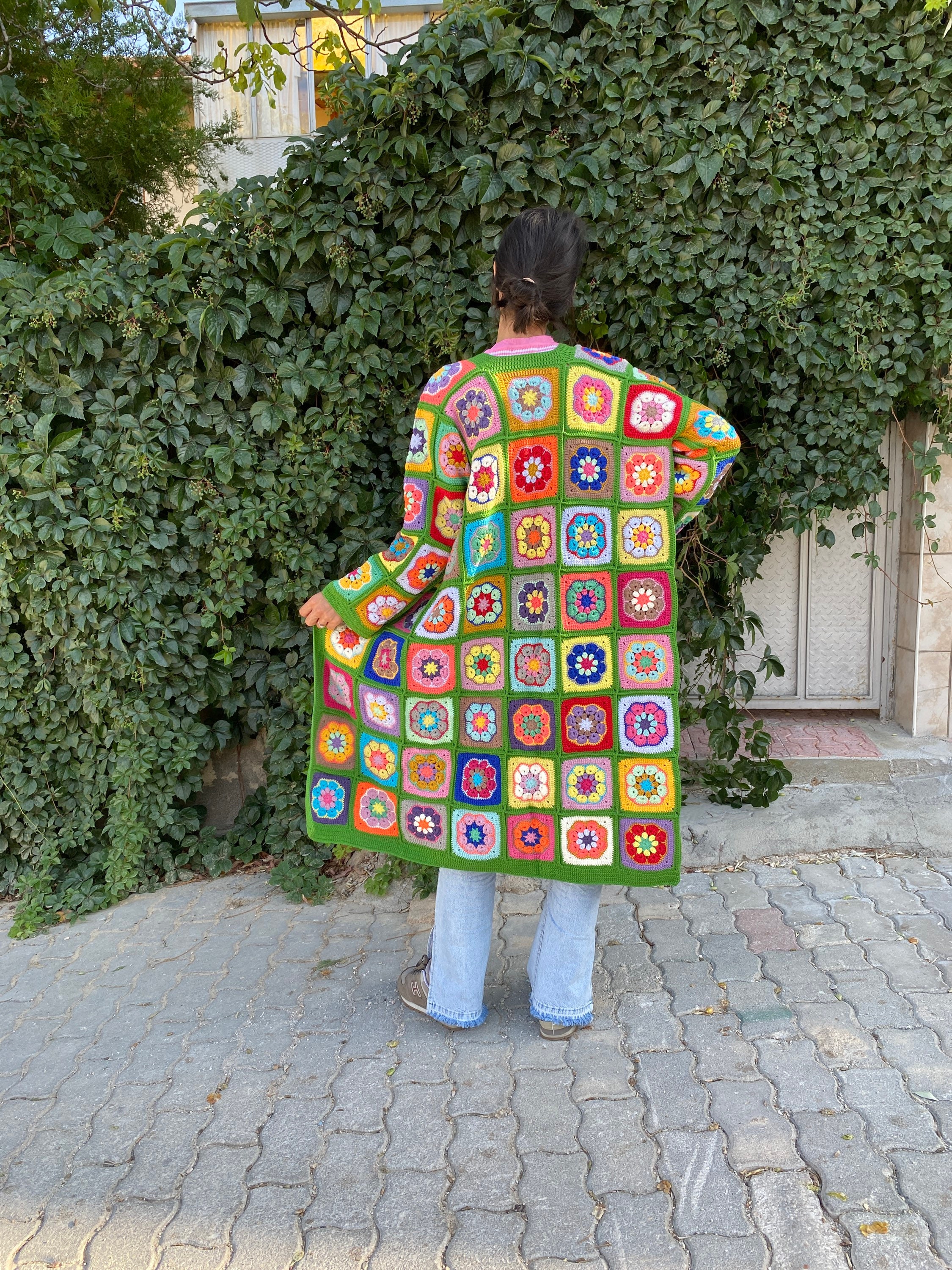 Granny Square Patchwork Cardigan, Long Granny Square Cardigan, Afghan Cotton Coat, Boho Jacket, G... — photo 3 of 10