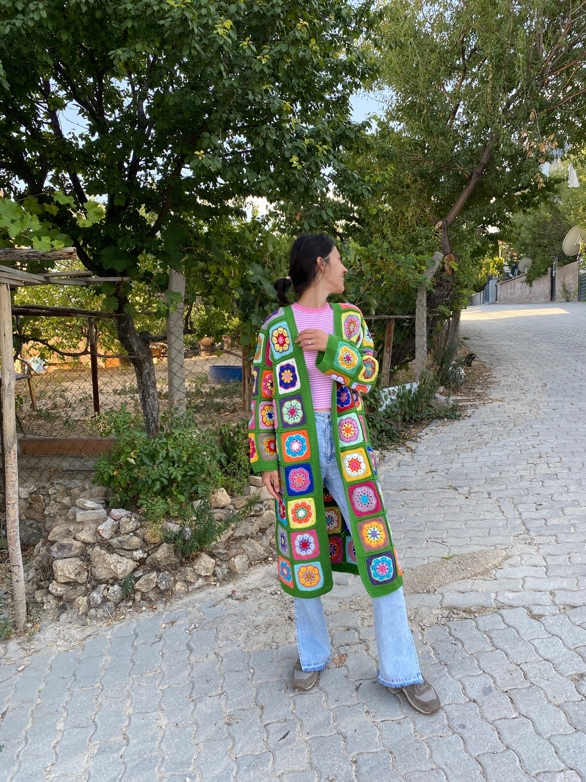 Granny Square Patchwork Cardigan, Long Granny Square Cardigan, Afghan Cotton Coat, Boho Jacket, G... — photo 7 of 10