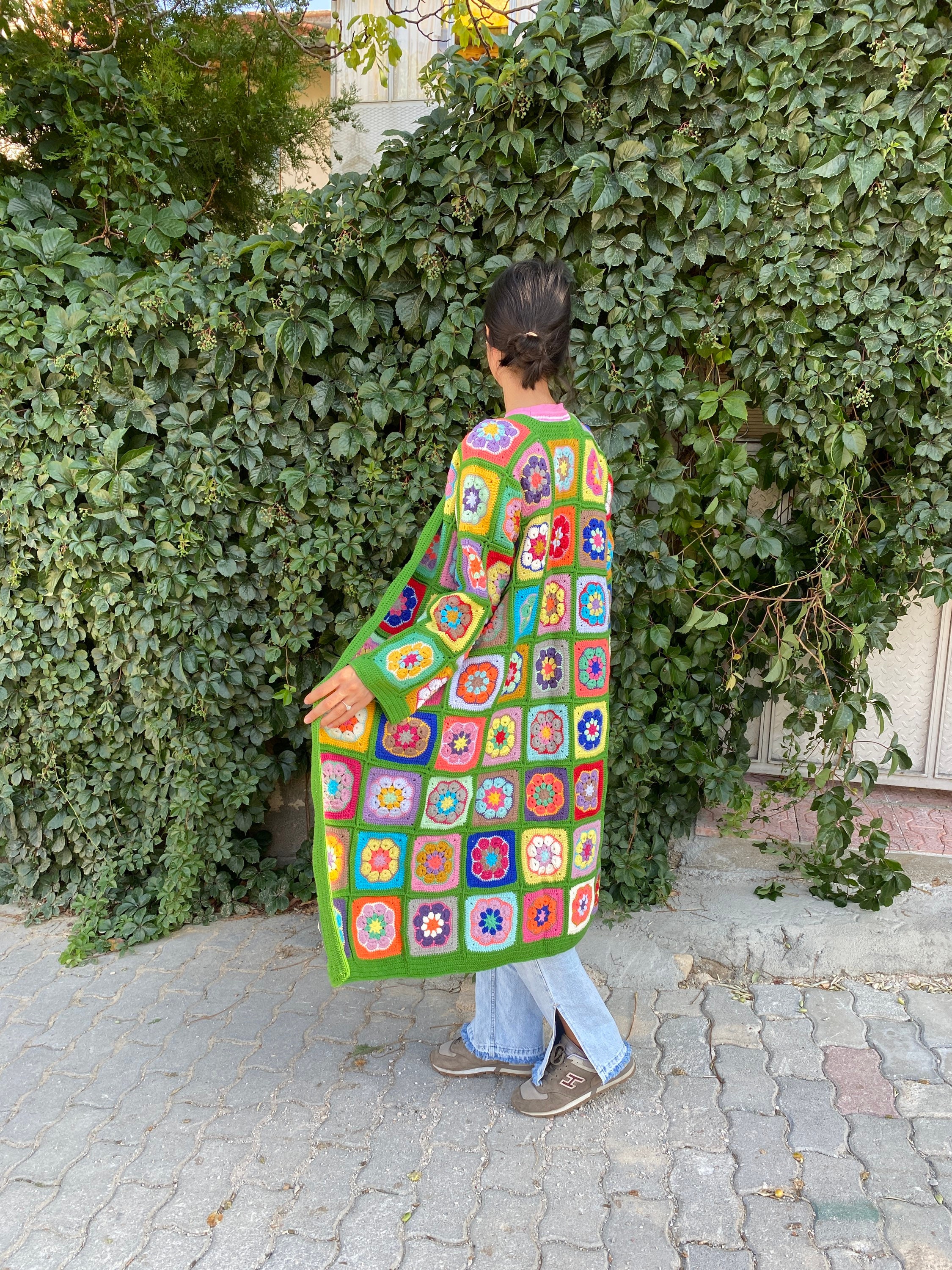 Granny Square Patchwork Cardigan, Long Granny Square Cardigan, Afghan Cotton Coat, Boho Jacket, G... — photo 2 of 10