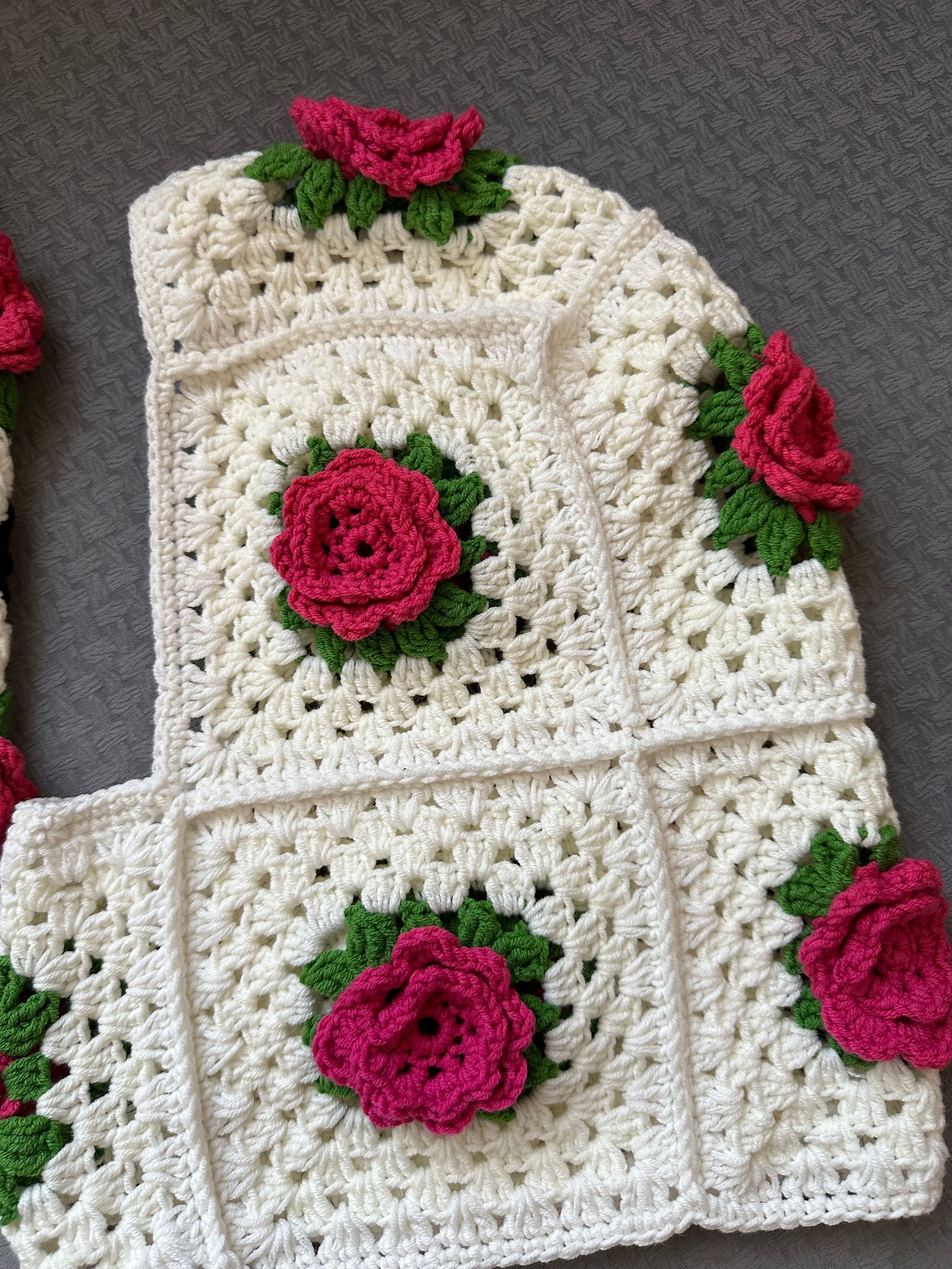 Granny Square Pink Rose Balaclava, Black and White Floral Balaclava, Knitted Balaclava, Crochet Balaclava, Granny Square Hat, Balaclava Hood