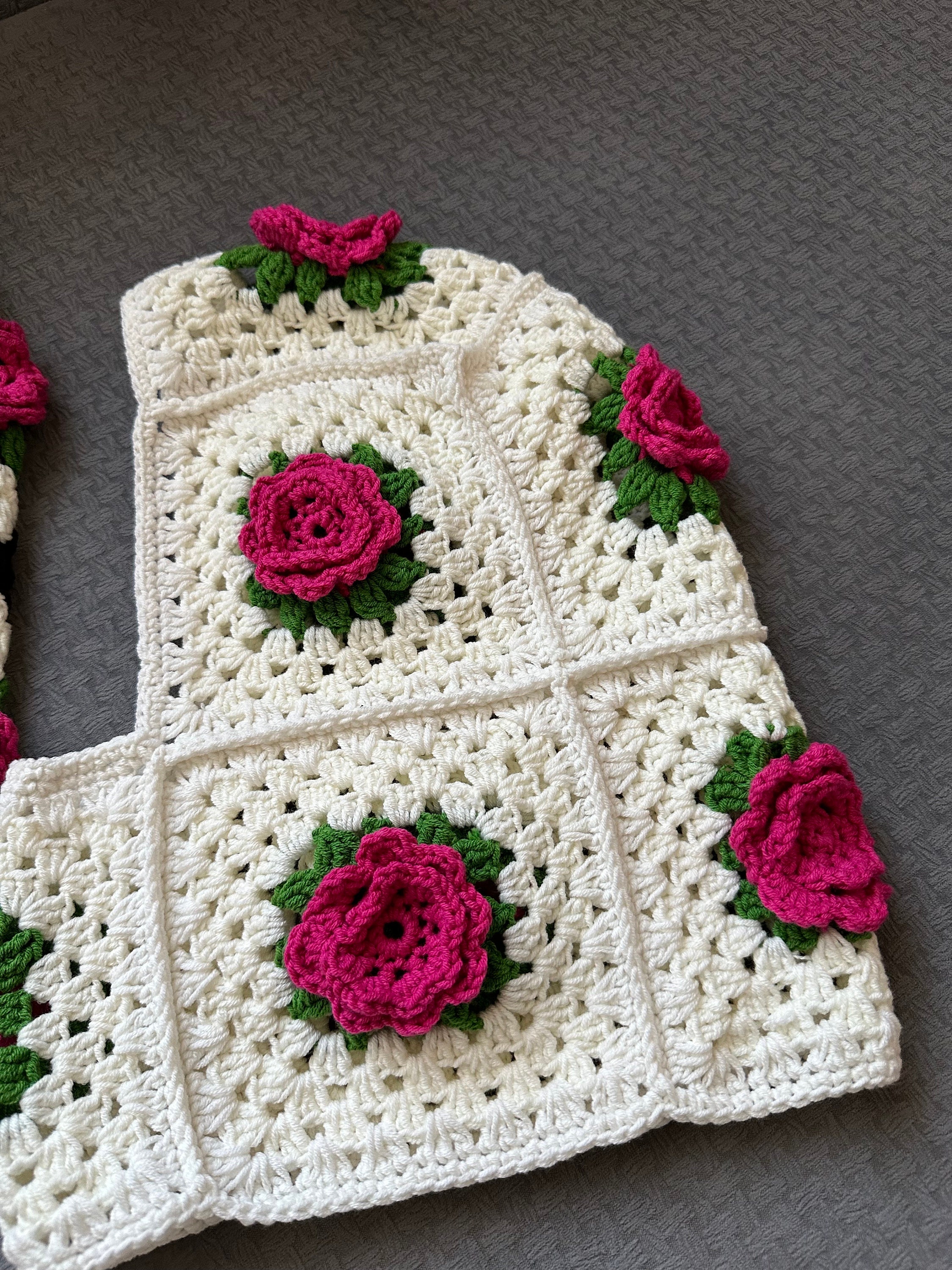 Granny Square Pink Rose Balaclava, Black and White Floral Balaclava, Knitted Balaclava, Crochet B... — photo 4 of 10