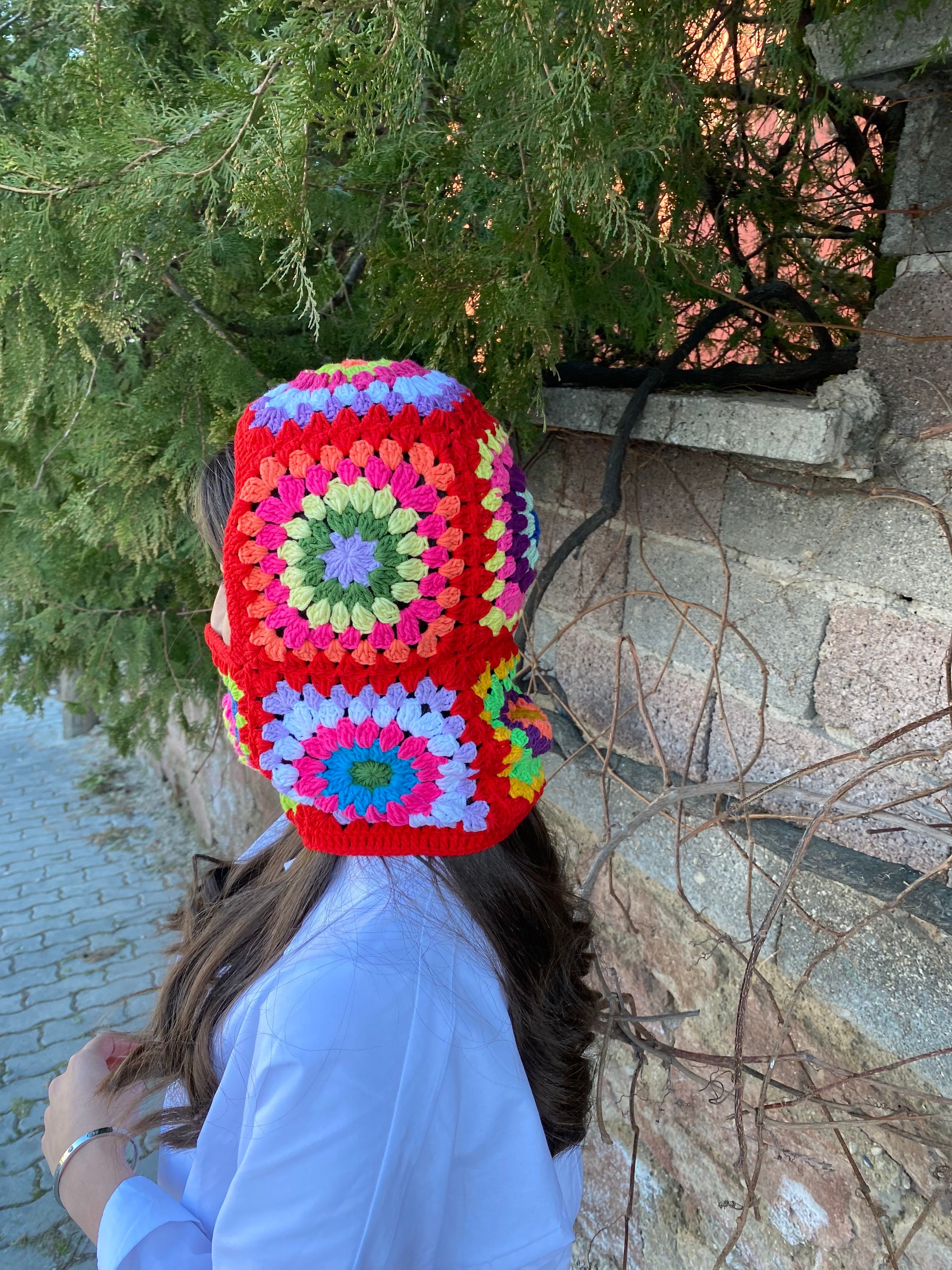 Granny Square Red Balaclava, Stylish Balaclava, Crochet Hoodie, Balaclava Fashion, Granny Square Hoodie, Granny Square Hat, Unisex Balaclava