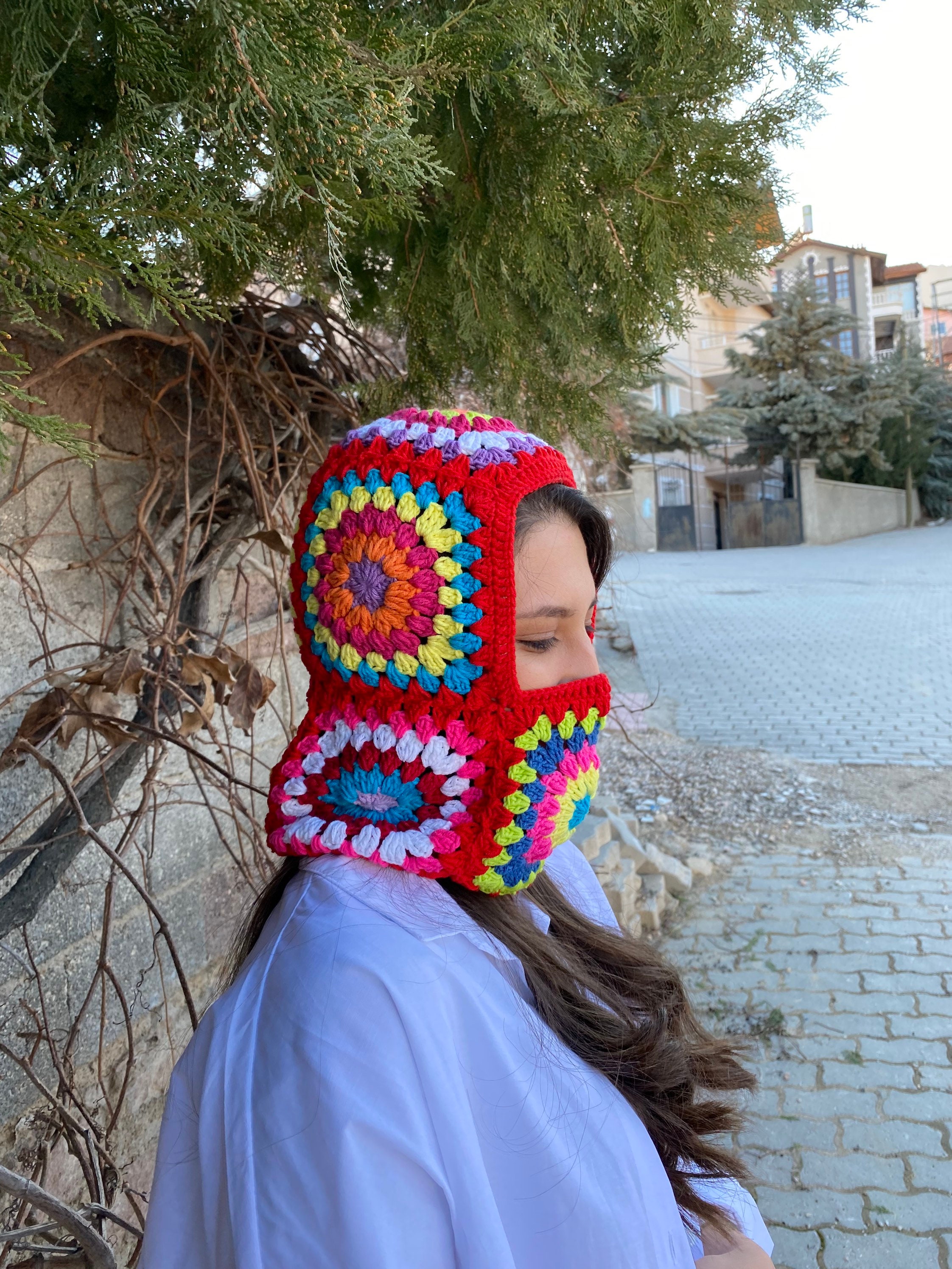 Granny Square Red Balaclava, Stylish Balaclava, Crochet Hoodie, Balaclava Fashion, Granny Square ... — photo 2 of 10