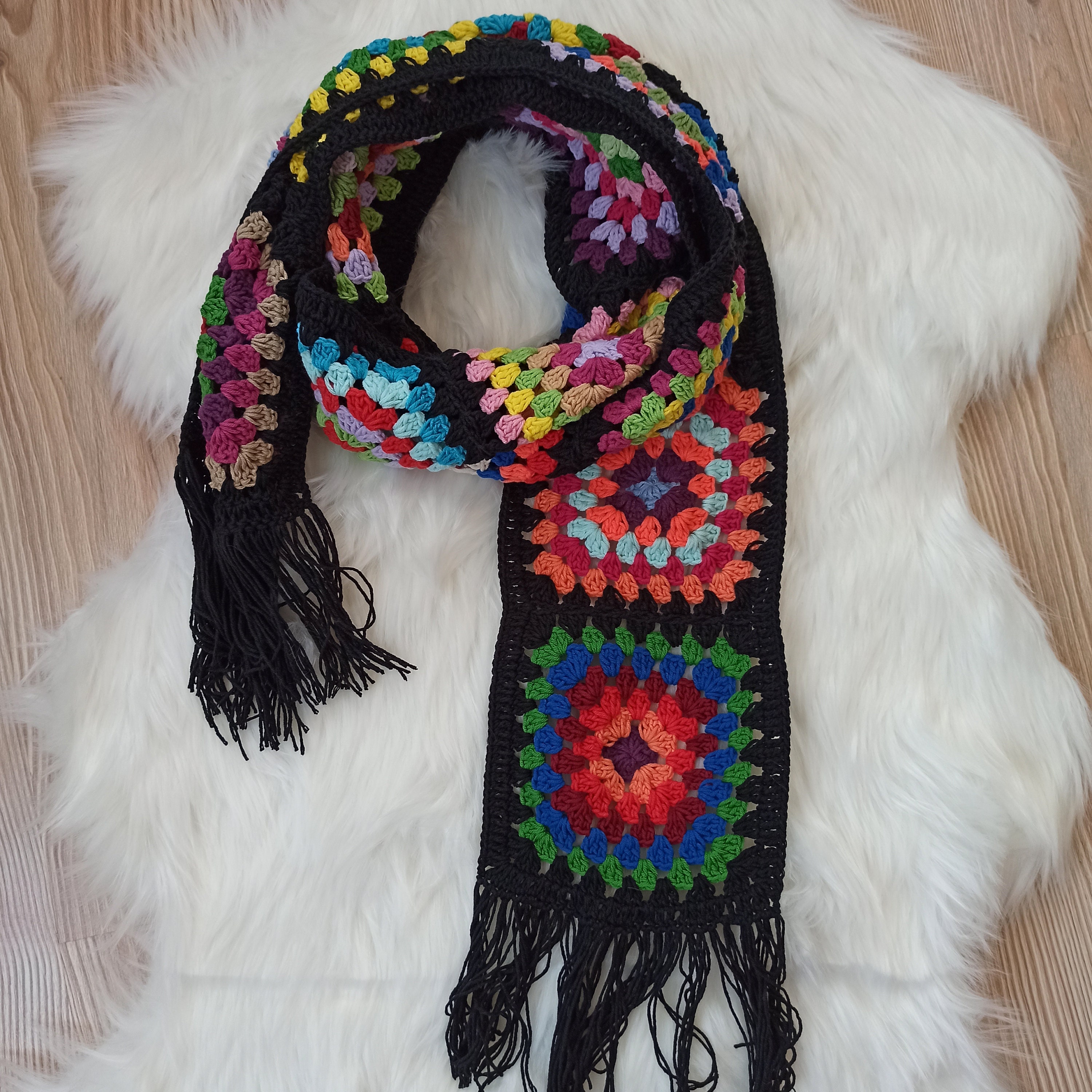 Granny Square Scarf, Knitted Scarf, Handmade Scarf, Warm Shawl, Women Accessories, Afghan Crochet... — photo 7 of 10