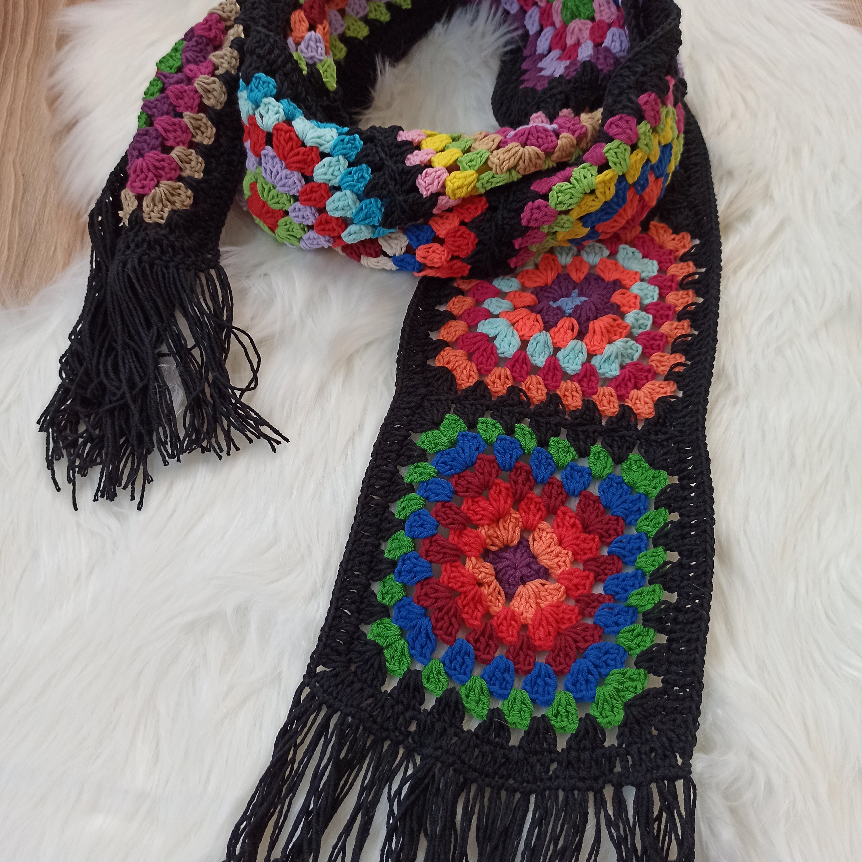 Granny Square Scarf, Knitted Scarf, Handmade Scarf, Warm Shawl, Women Accessories, Afghan Crochet... — photo 4 of 10