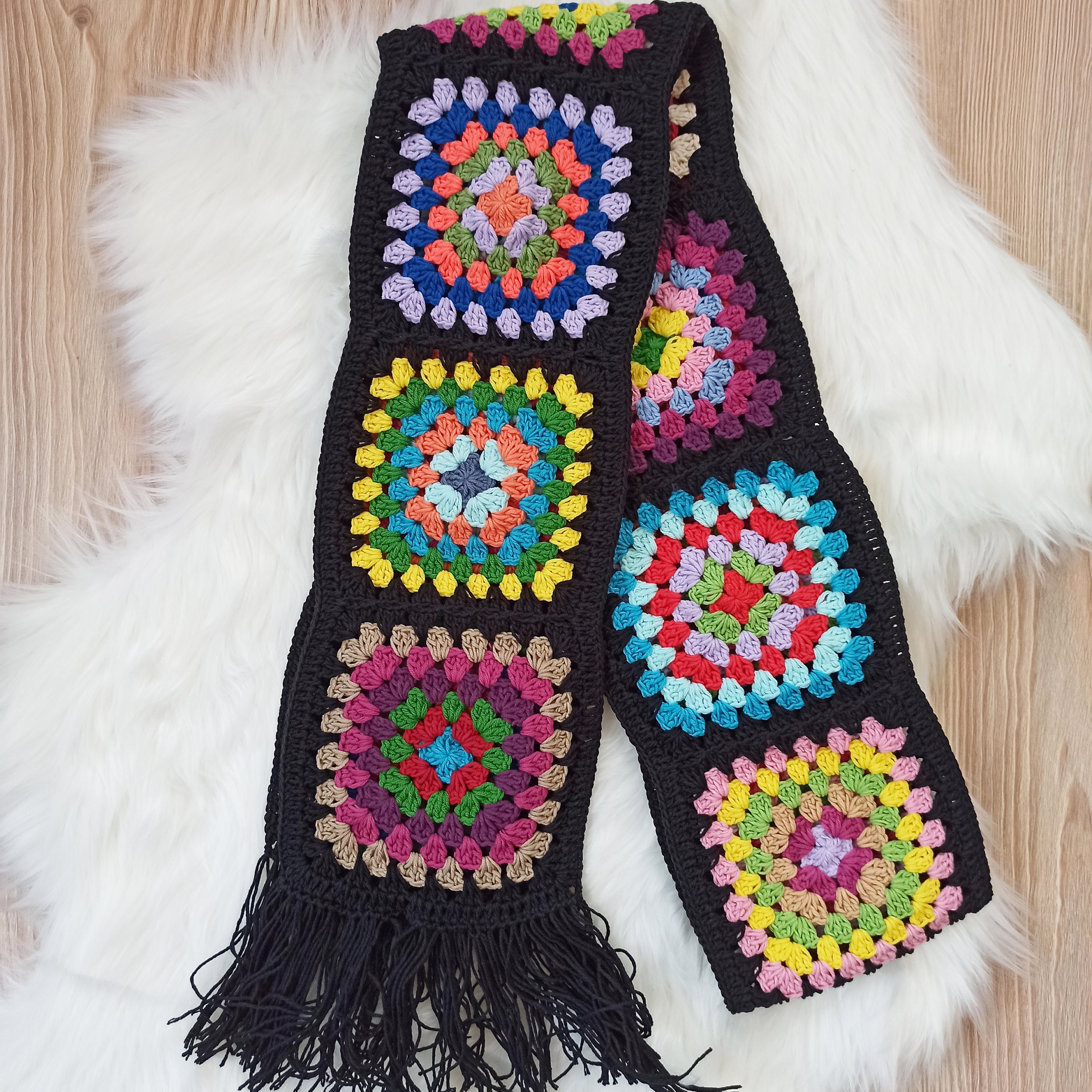 Granny Square Scarf, Knitted Scarf, Handmade Scarf, Warm Shawl, Women Accessories, Afghan Crochet... — photo 3 of 10