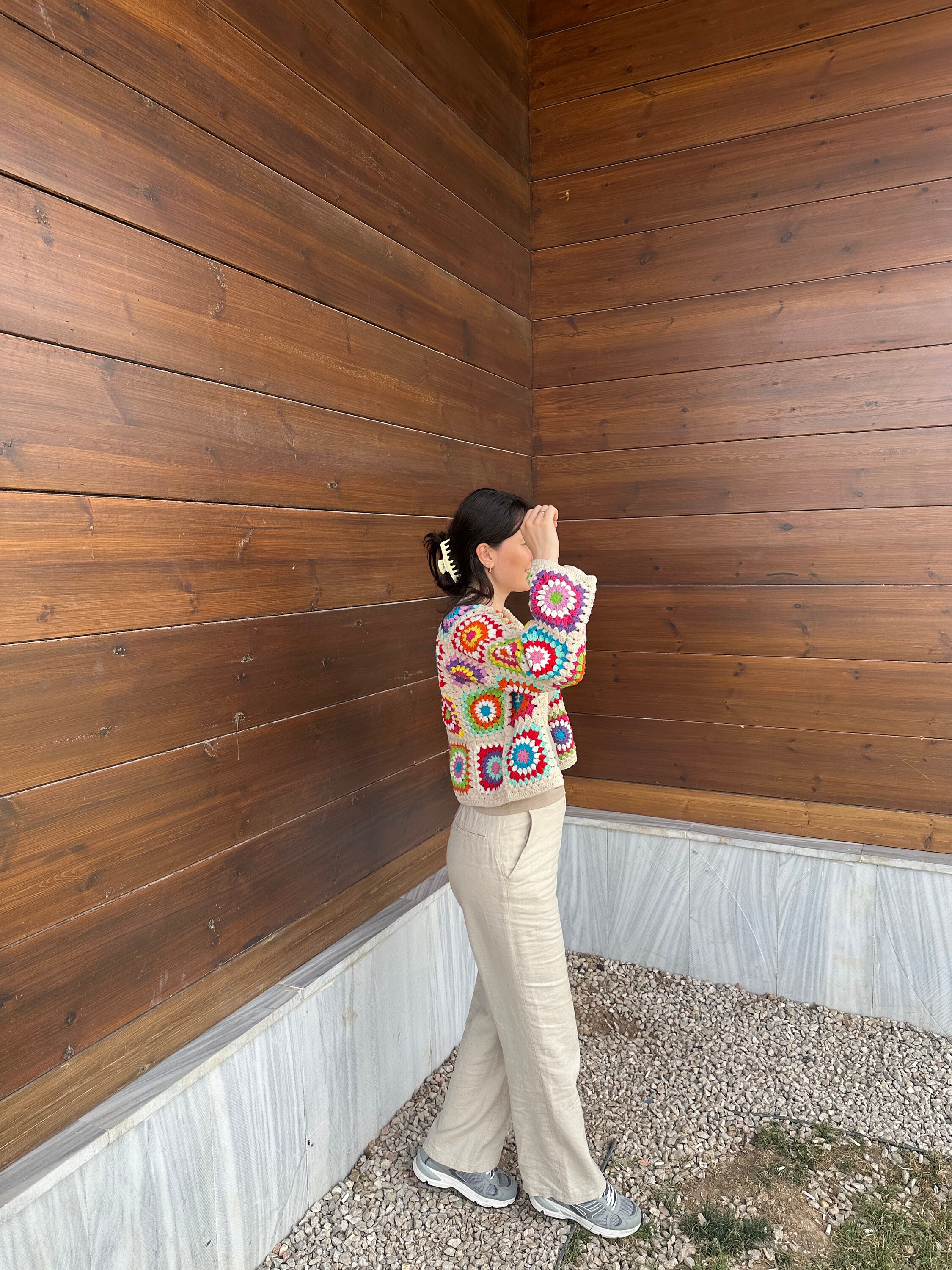 Granny Square Sweater, Afghan Cardigan, Crochet Cardigan, Patchwork Cotton Jacket, Multicolor Coa... — photo 7 of 10