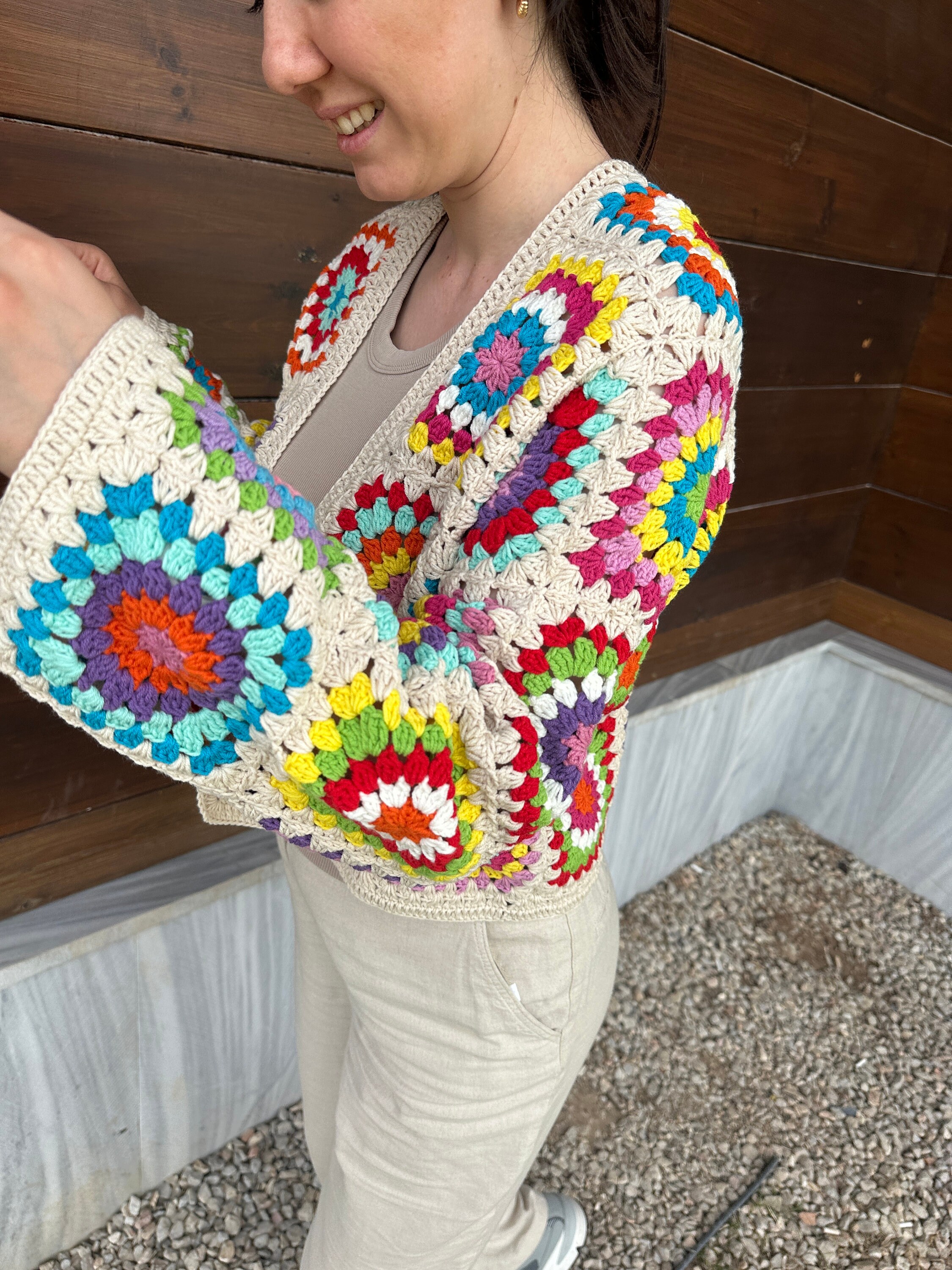 Granny Square Sweater, Afghan Cardigan, Crochet Cardigan, Patchwork Cotton Jacket, Multicolor Coat, Boho Chic Jacket, Hippie Cardigan, Gift