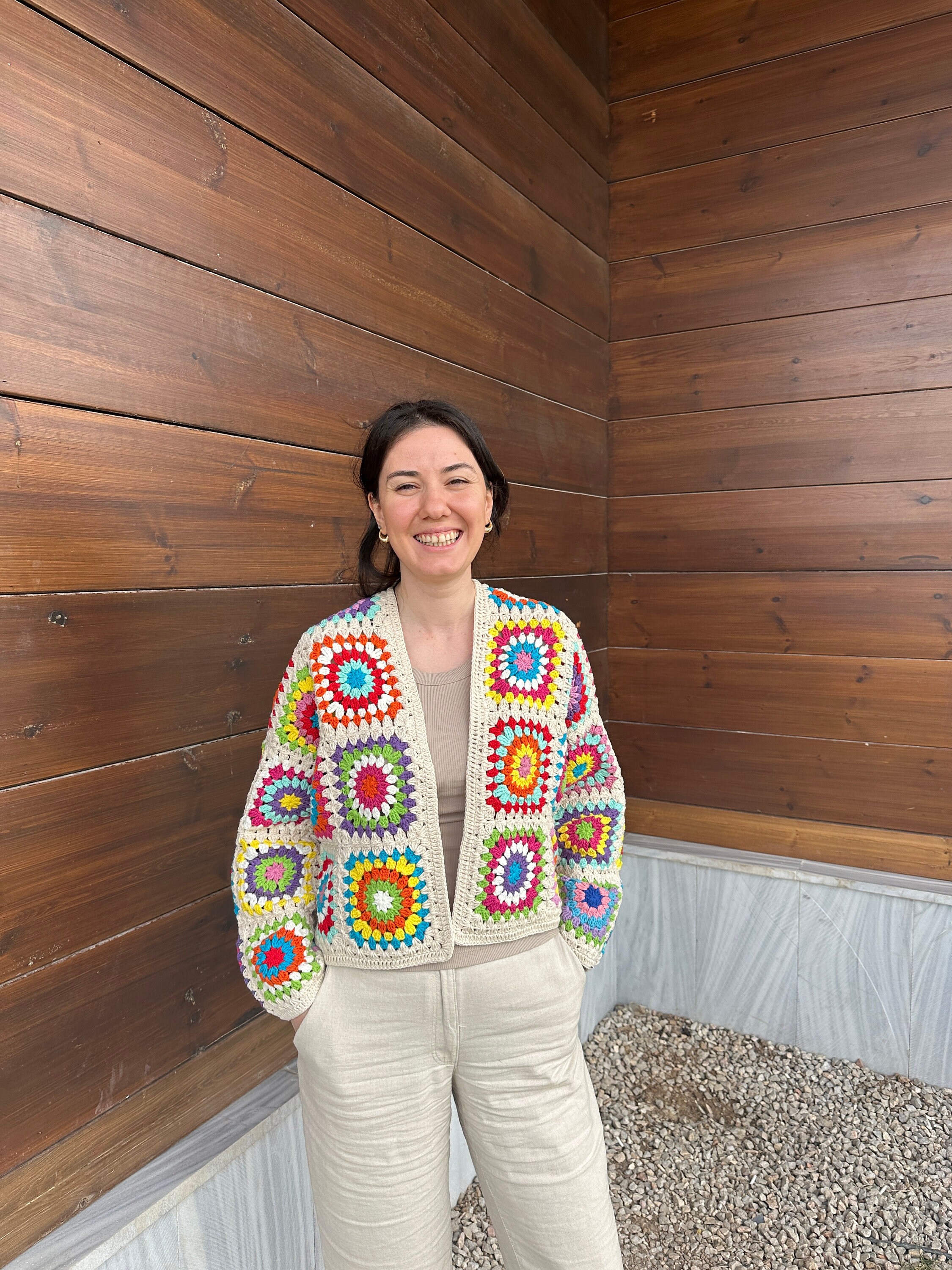 Granny Square Sweater, Afghan Cardigan, Crochet Cardigan, Patchwork Cotton Jacket, Multicolor Coa... — photo 3 of 10