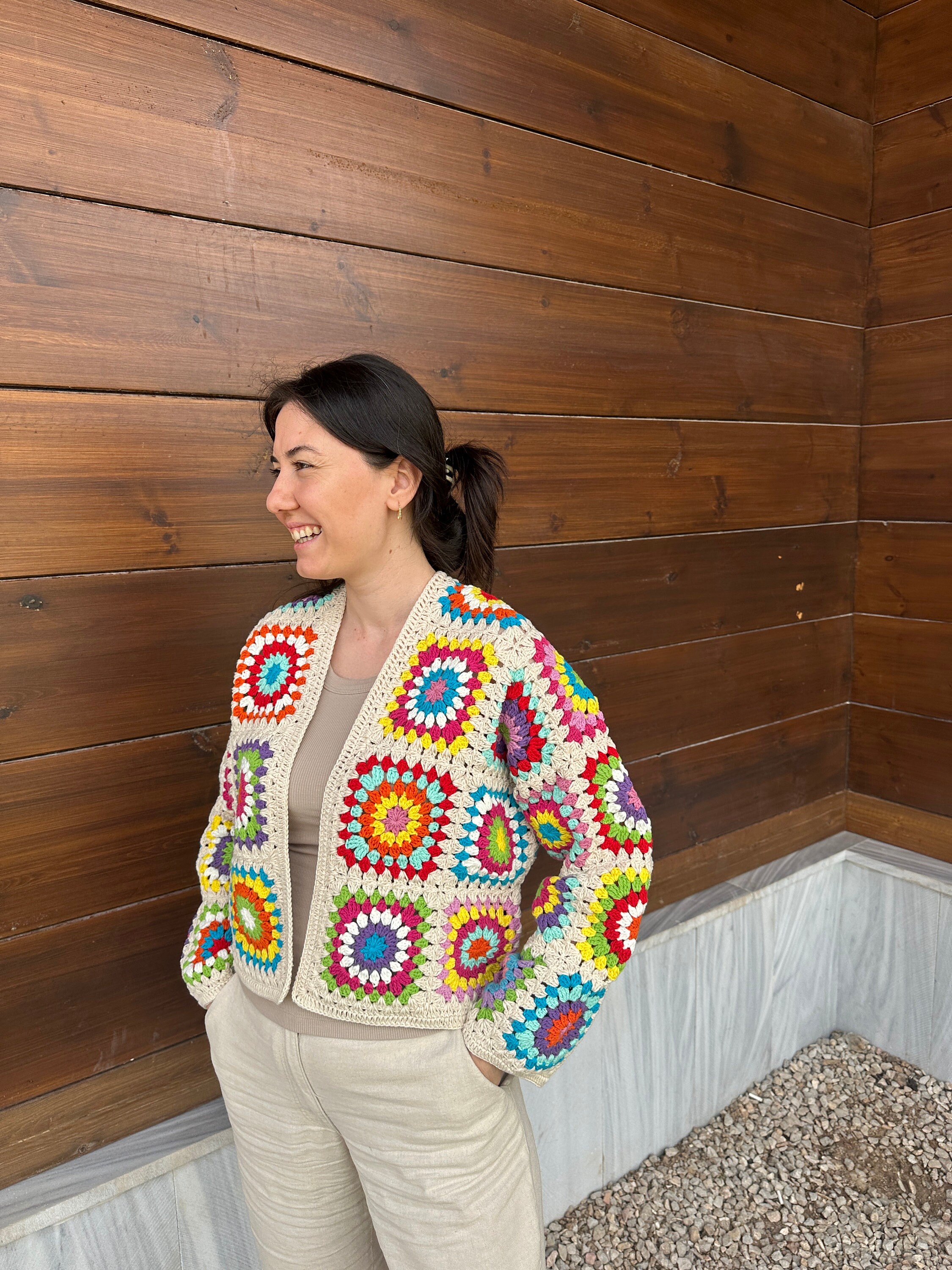 Granny Square Sweater, Afghan Cardigan, Crochet Cardigan, Patchwork Cotton Jacket, Multicolor Coa... — photo 2 of 10