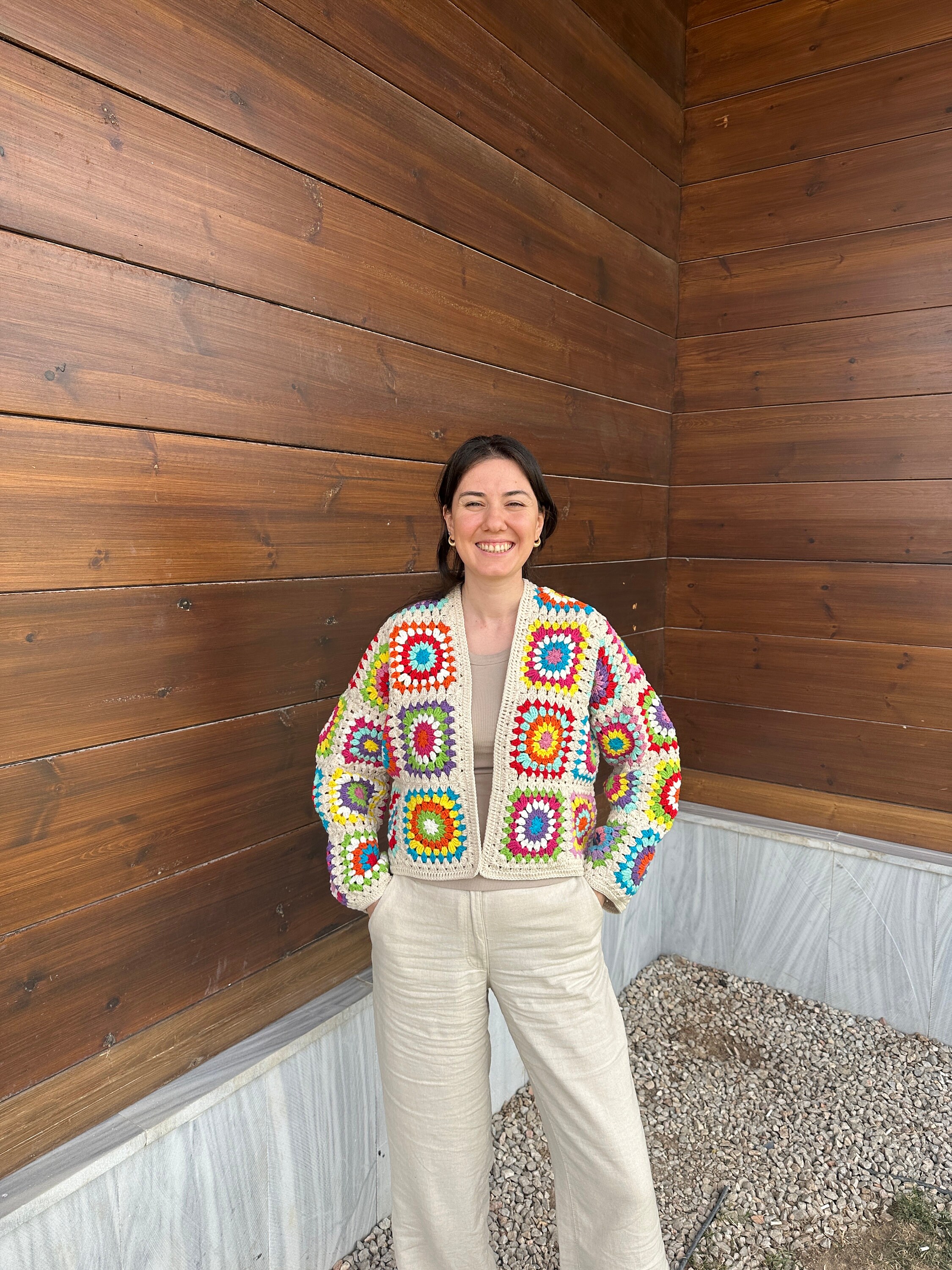 Granny Square Sweater, Afghan Cardigan, Crochet Cardigan, Patchwork Cotton Jacket, Multicolor Coa... — photo 6 of 10