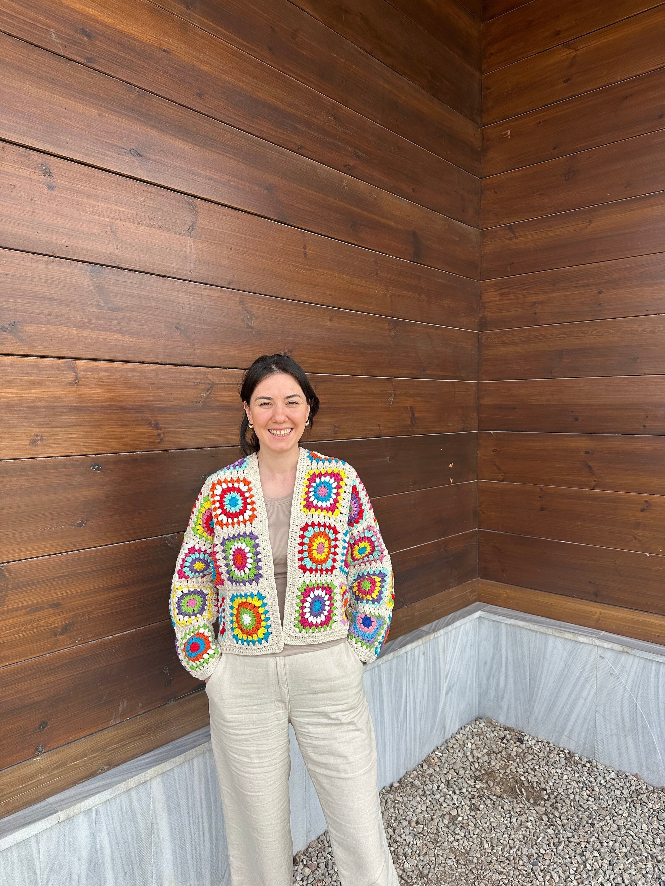 Granny Square Sweater, Afghan Cardigan, Crochet Cardigan, Patchwork Cotton Jacket, Multicolor Coa... — photo 5 of 10
