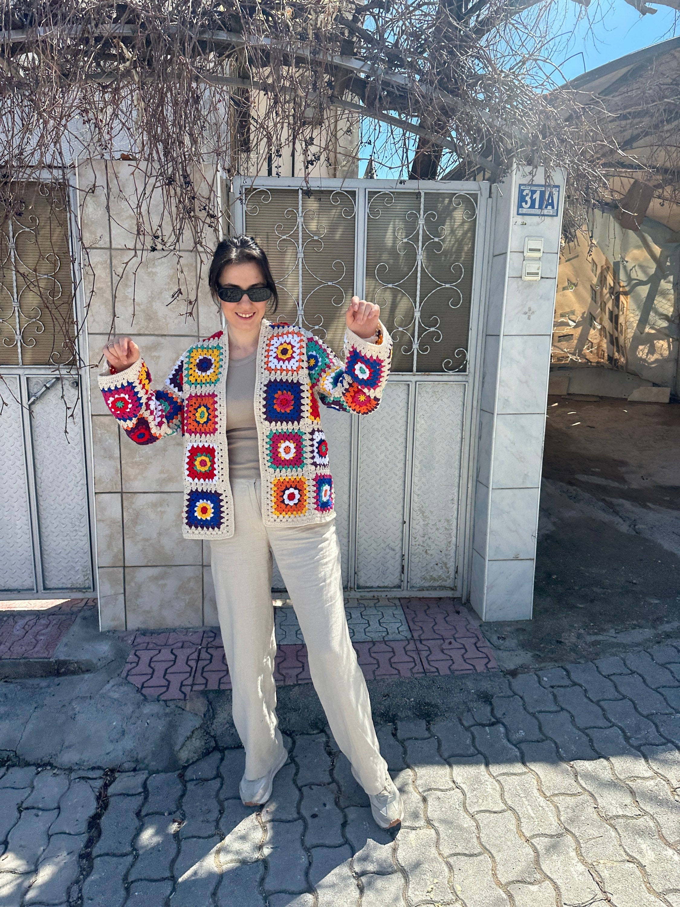 Granny Square Sweater, Afghan Floral Jacket, Patchwork Cardigan, Boho Cardigan, Granny Square Car... — photo 7 of 10