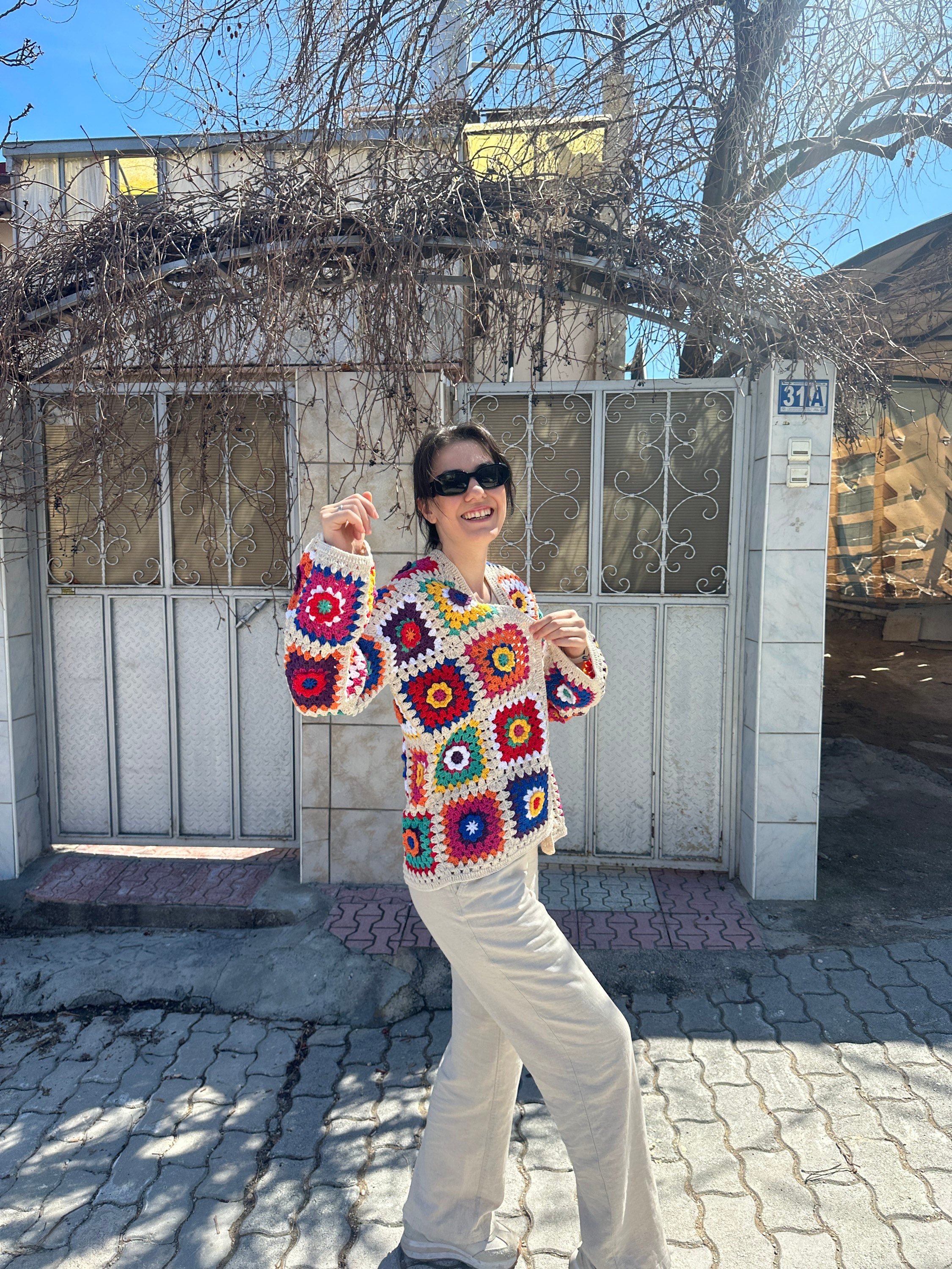 Granny Square Sweater, Afghan Floral Jacket, Patchwork Cardigan, Boho Cardigan, Granny Square Car... — photo 3 of 10