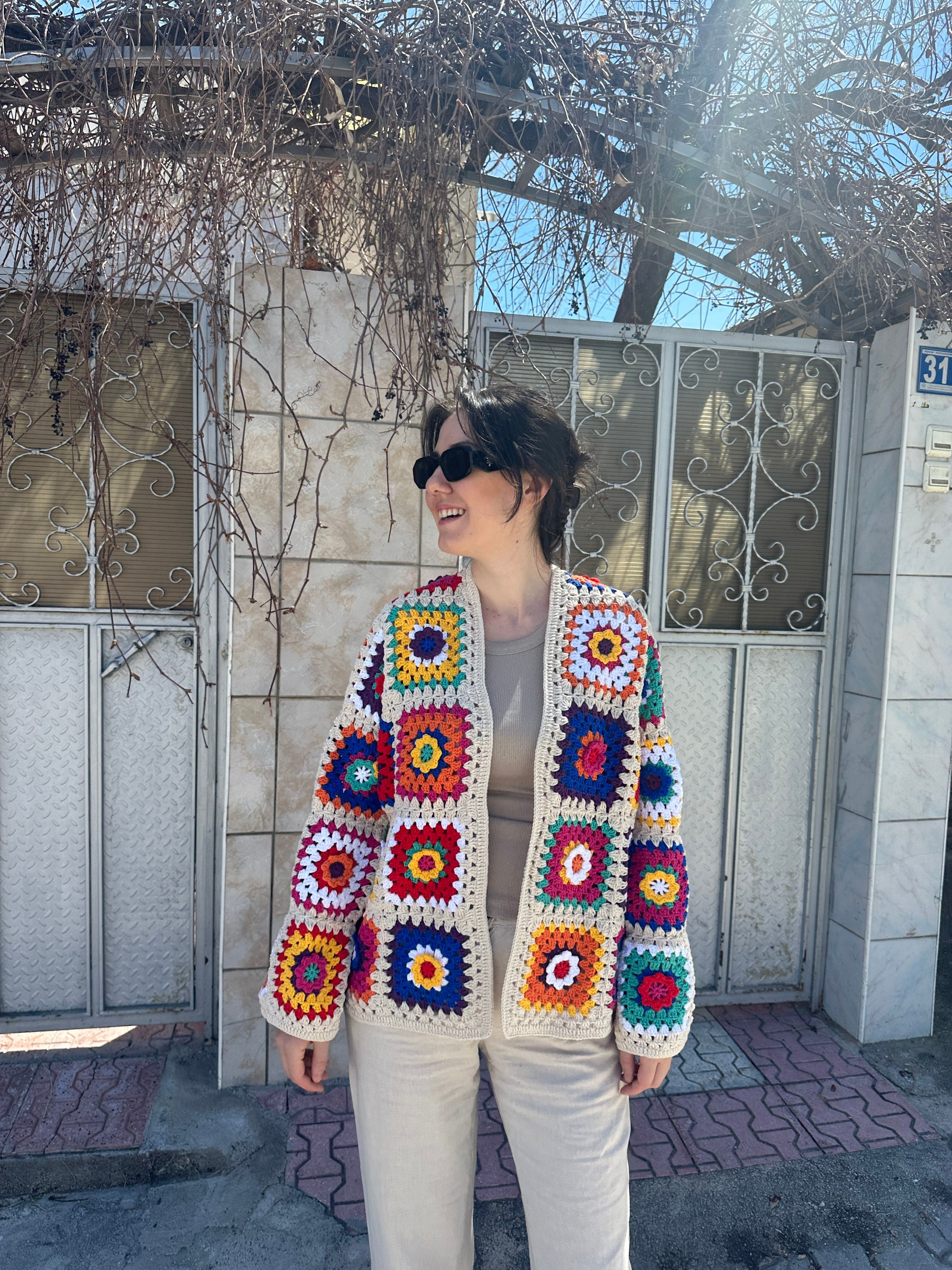 Granny Square Sweater, Afghan Floral Jacket, Patchwork Cardigan, Boho Cardigan, Granny Square Car... — photo 5 of 10