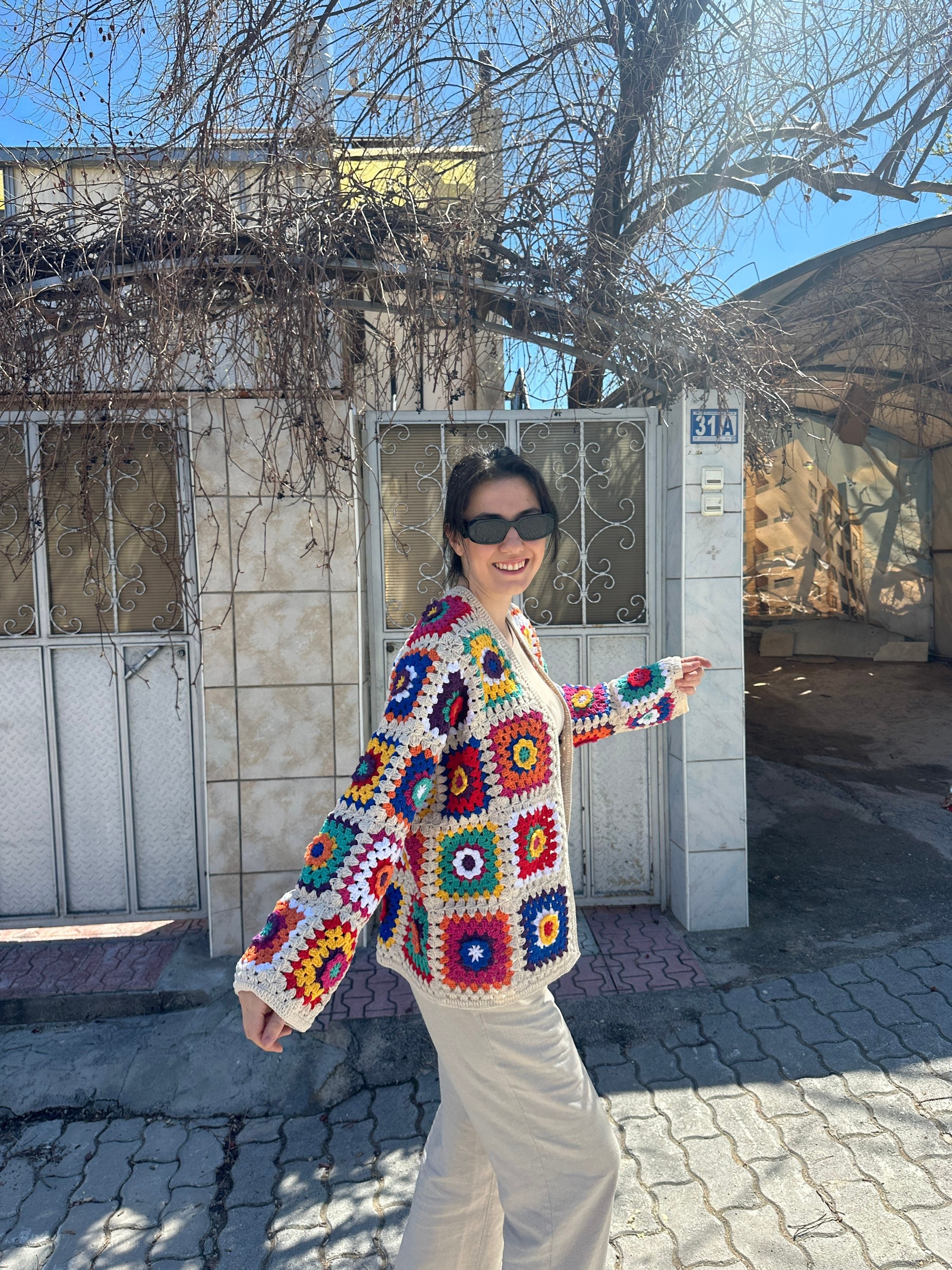 Granny Square Sweater, Afghan Floral Jacket, Patchwork Cardigan, Boho Cardigan, Granny Square Car... — photo 4 of 10