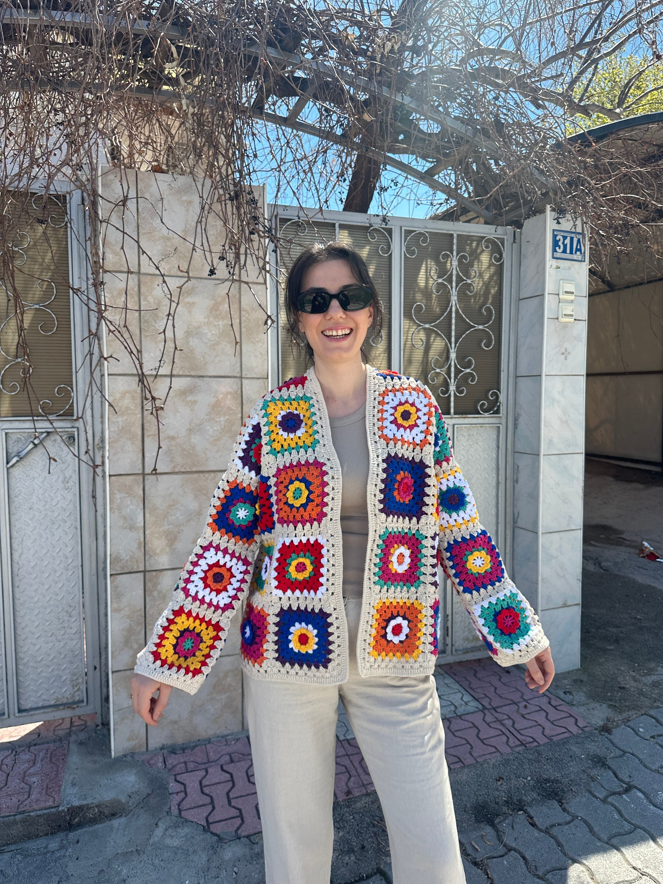 Granny Square Sweater, Afghan Floral Jacket, Patchwork Cardigan, Boho Cardigan, Granny Square Car... — photo 2 of 10