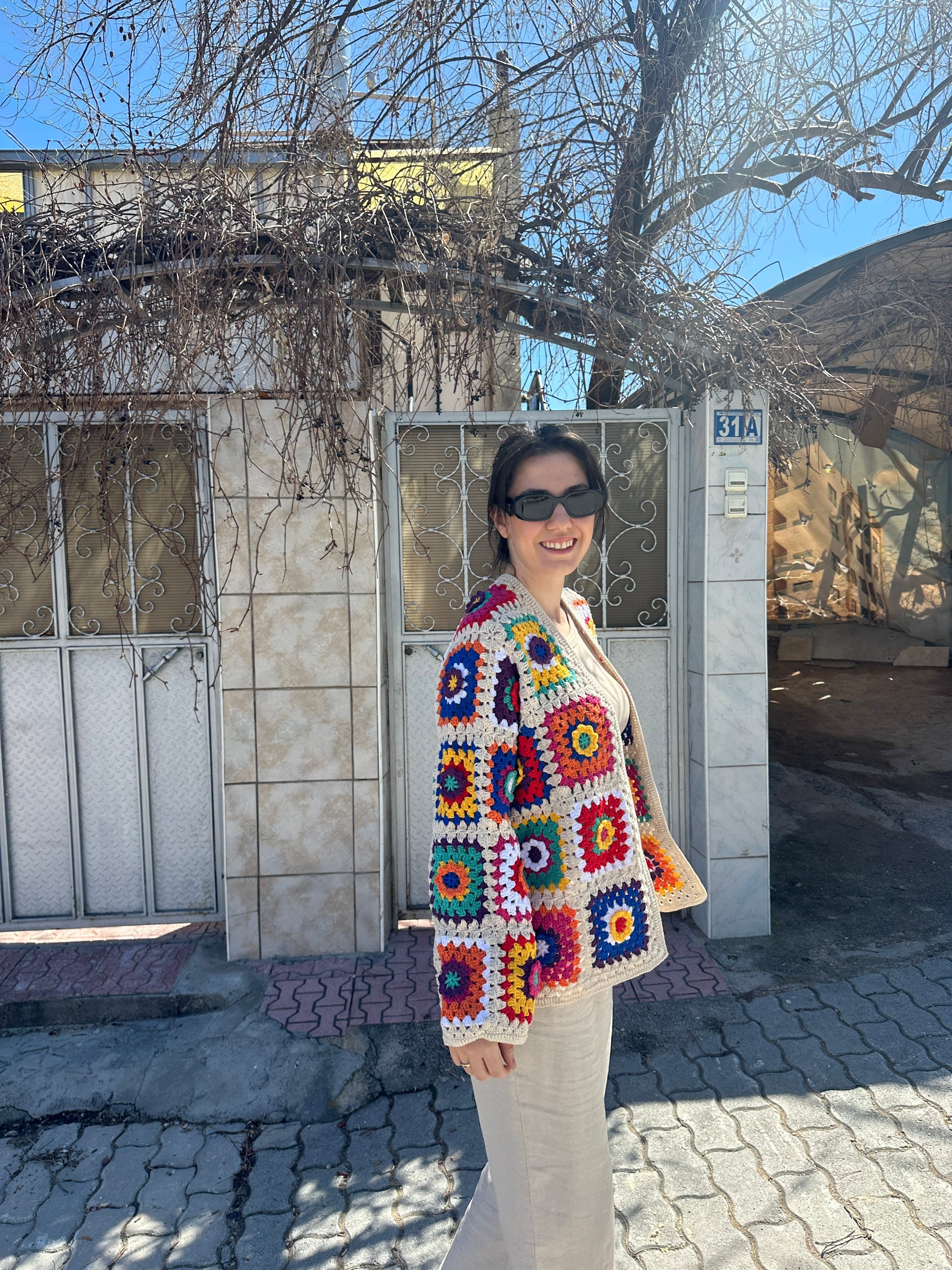 Granny Square Sweater, Afghan Floral Jacket, Patchwork Cardigan, Boho Cardigan, Granny Square Car... — photo 6 of 10