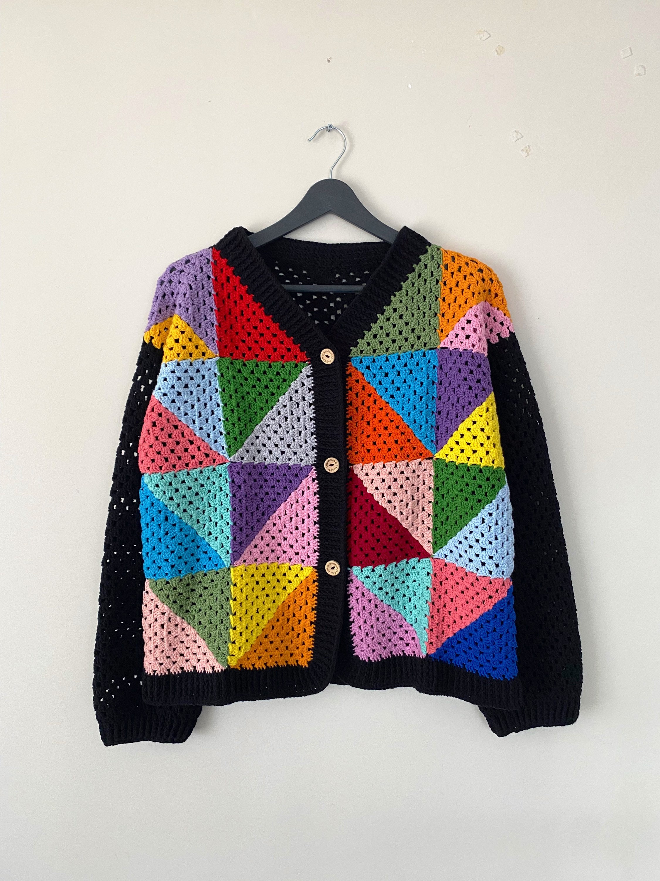 Granny Square Sweater, Crochet Afghan Vest, Granny Square Cardigan, Colorful Sweater, Granny Squa... — photo 3 of 10