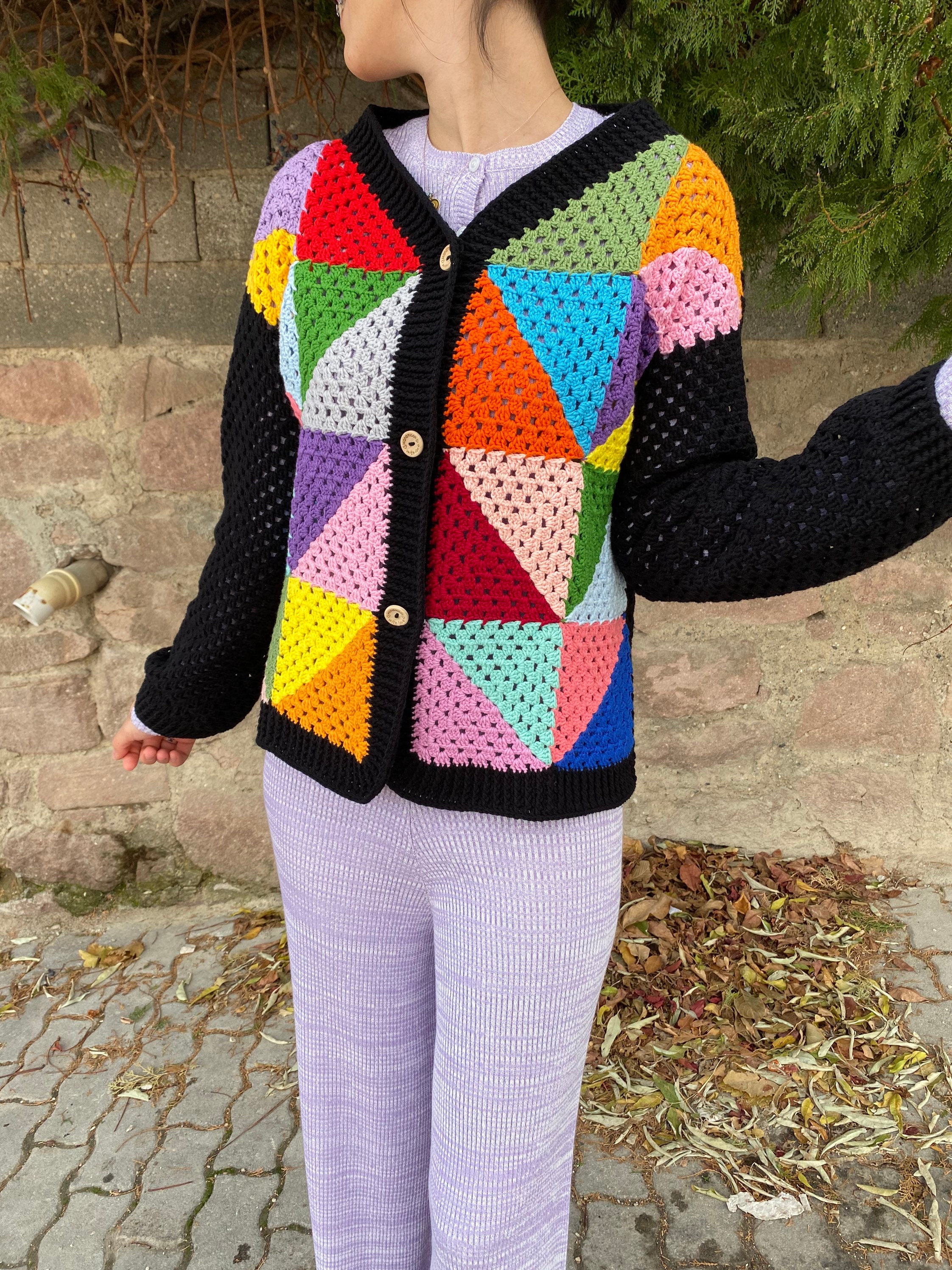 Granny Square Sweater, Crochet Afghan Vest, Granny Square Cardigan, Colorful Sweater, Granny Squa... — photo 2 of 10
