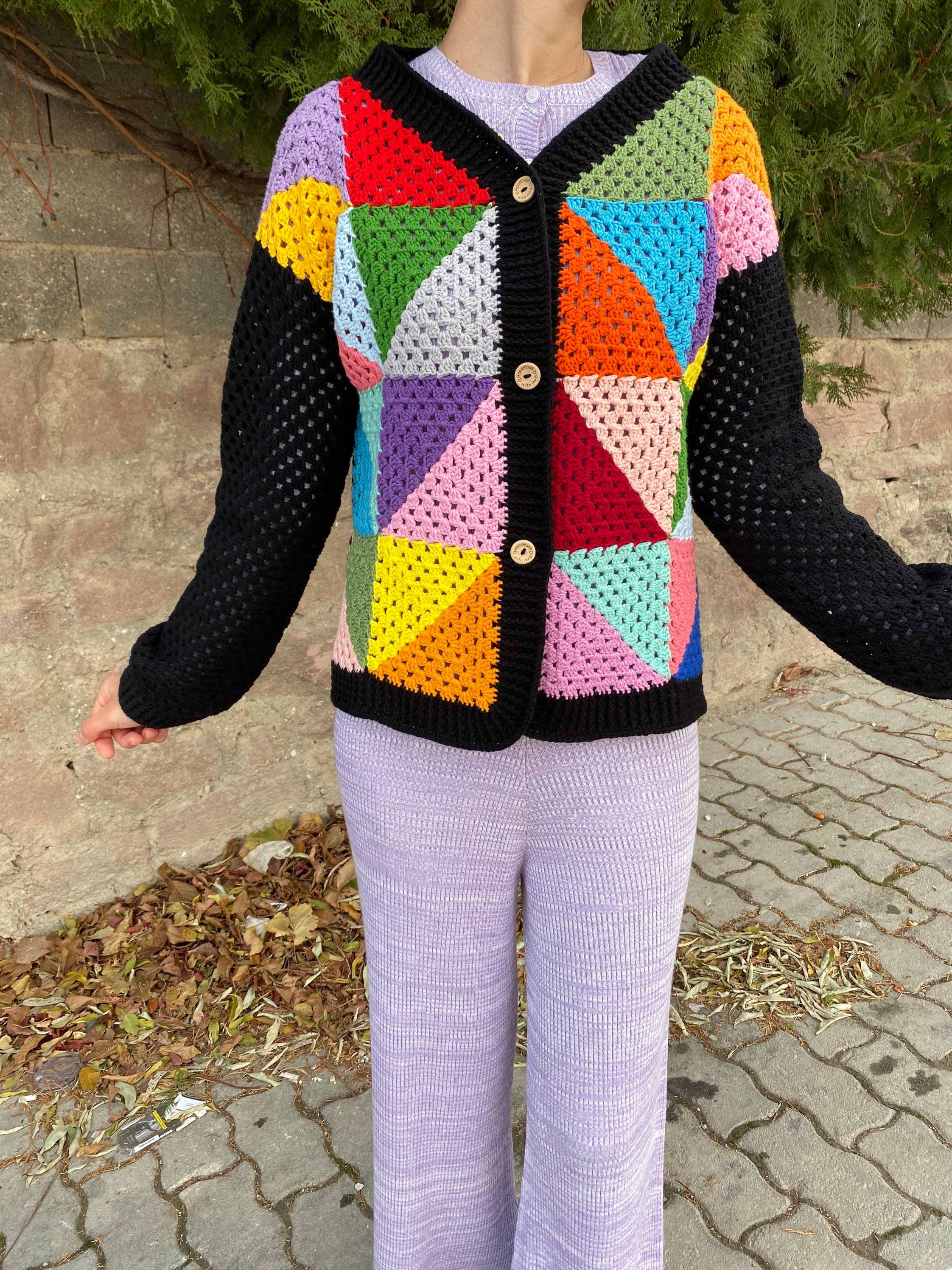 Granny Square Sweater, Crochet Afghan Vest, Granny Square Cardigan, Colorful Sweater, Granny Squa... — photo 4 of 10