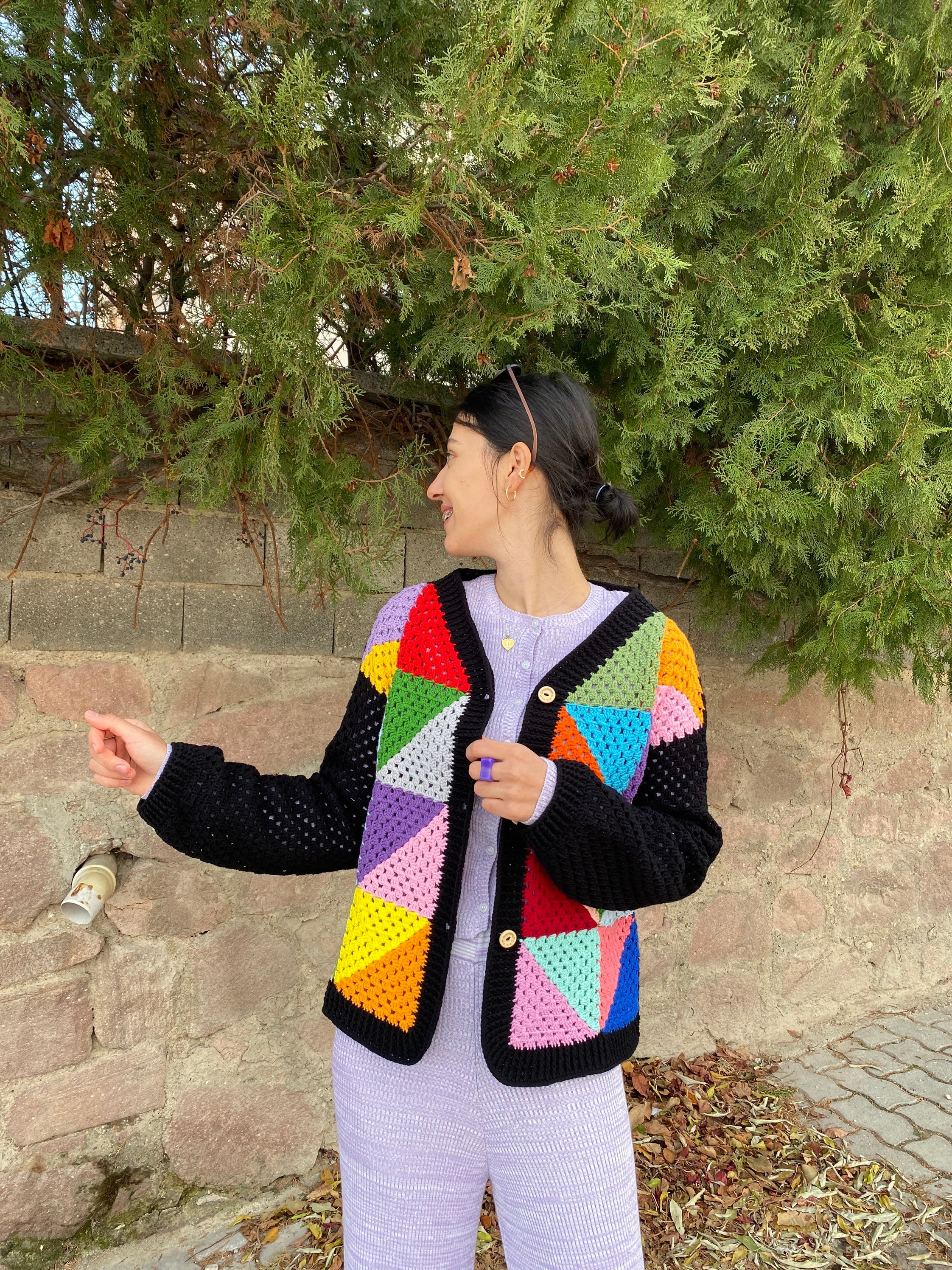 Granny Square Sweater, Crochet Afghan Vest, Granny Square Cardigan, Colorful Sweater, Granny Squa... — photo 6 of 10