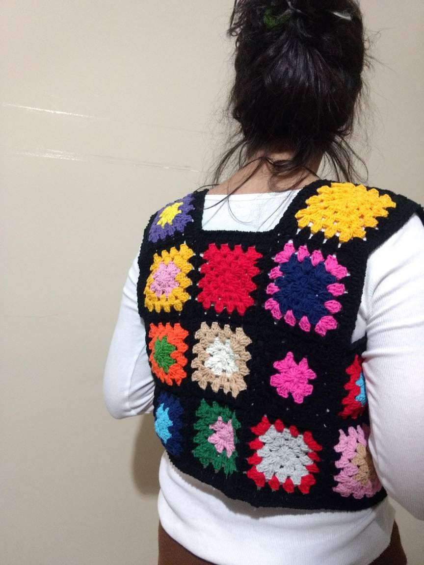 Granny Square Sweater, Granny Square Vest, Granny Square Cardigan, Colorful Sweater, Granny Squar... — photo 5 of 9