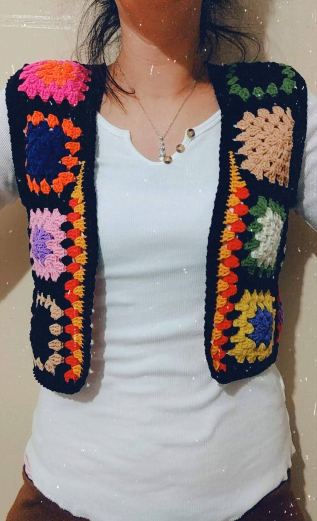Granny Square Sweater, Granny Square Vest, Granny Square Cardigan, Colorful Sweater, Granny Squar... — photo 7 of 9