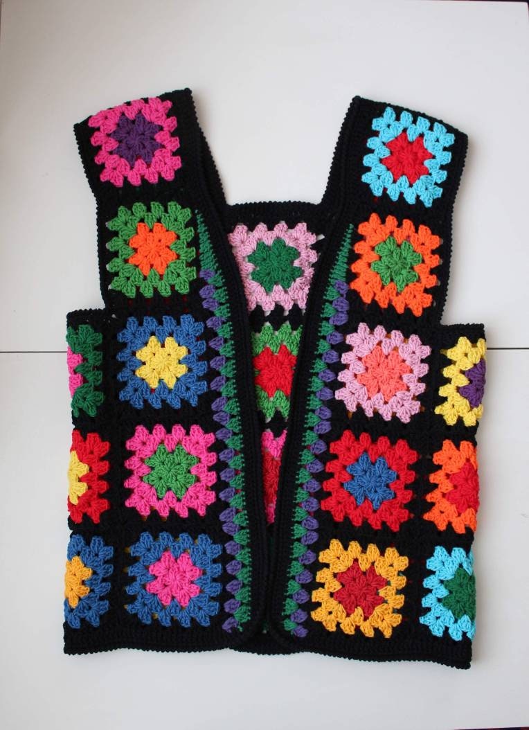 Granny Square Sweater, Granny Square Vest, Granny Square Cardigan, Colorful Sweater, Granny Squar... — photo 6 of 9