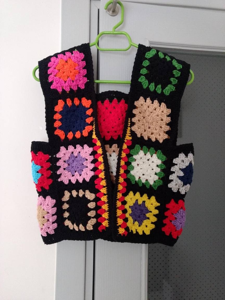 Granny Square Sweater, Granny Square Vest, Granny Square Cardigan, Colorful Sweater, Granny Squar... — photo 4 of 9