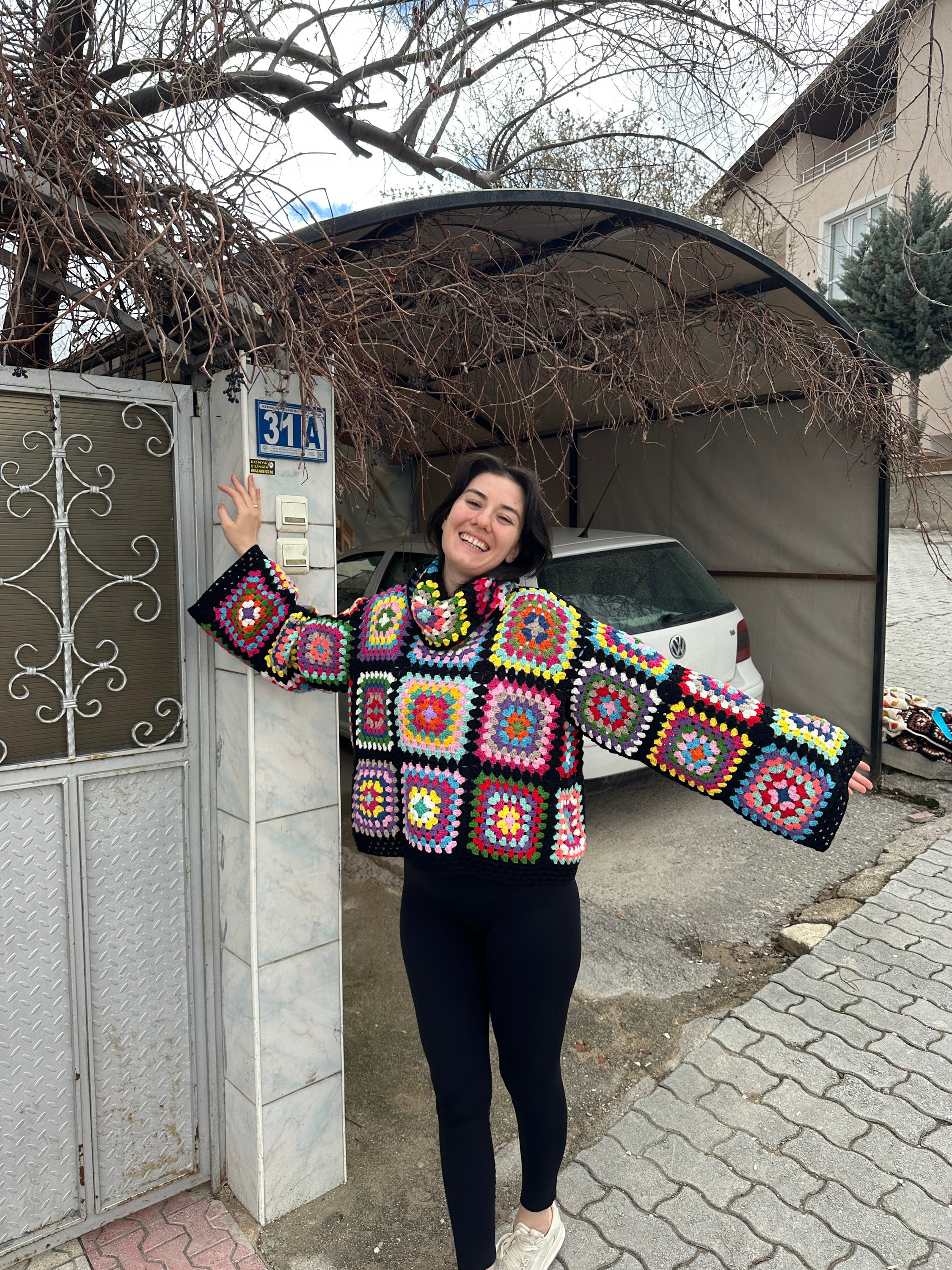 Granny Square Sweater, Oversize Cotton Sweater, Crochet Turtleneck Sweater, Cozy Rainbow Sweater,... — photo 2 of 10