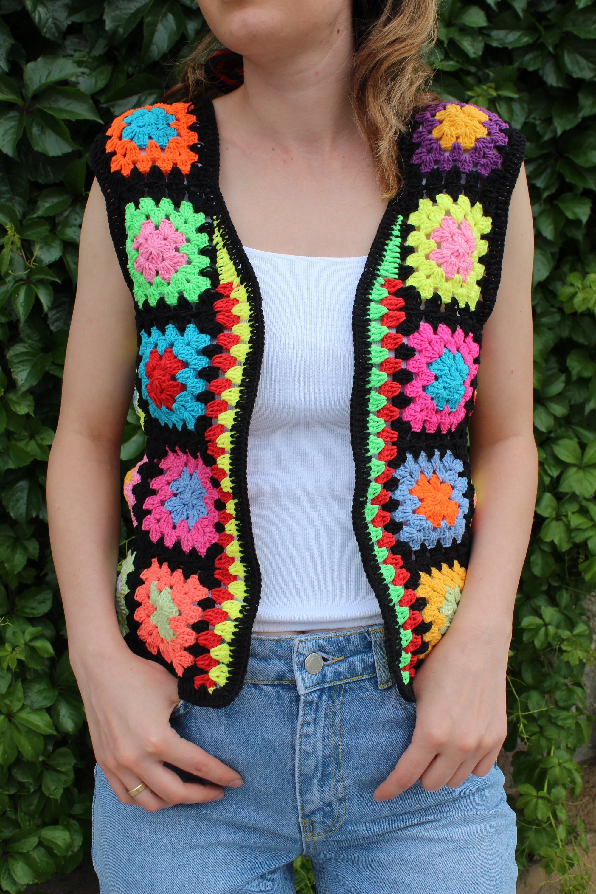 Granny Square Vest, Crochet Sweater Vest, Unique Vest, Vintage Vest, Granny Square Jacket, Afghan Vest, Boheme Festival Clothes, Crop Vest