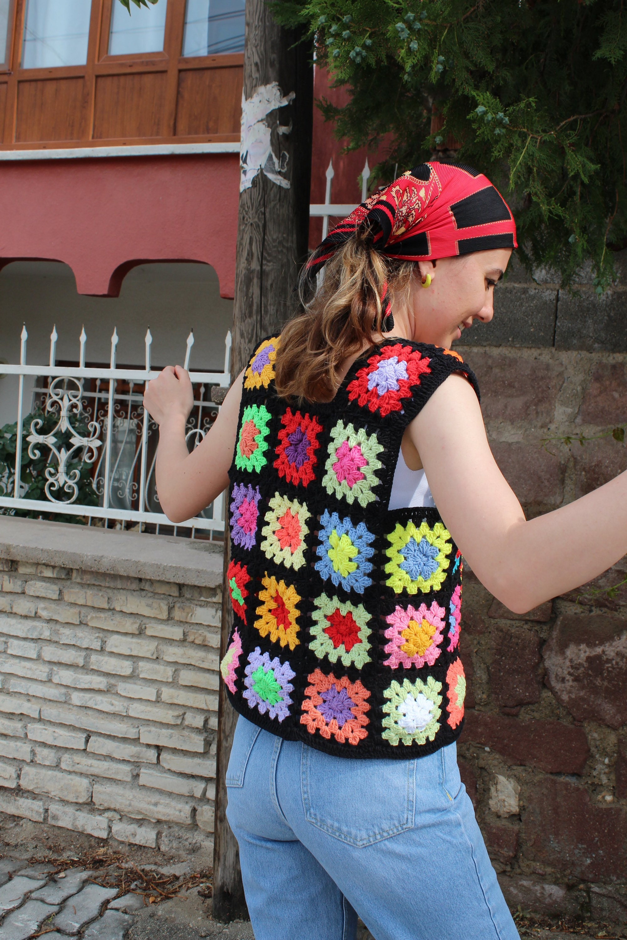 Granny Square Vest, Crochet Sweater Vest, Unique Vest, Vintage Vest, Granny Square Jacket, Afghan... — photo 5 of 10