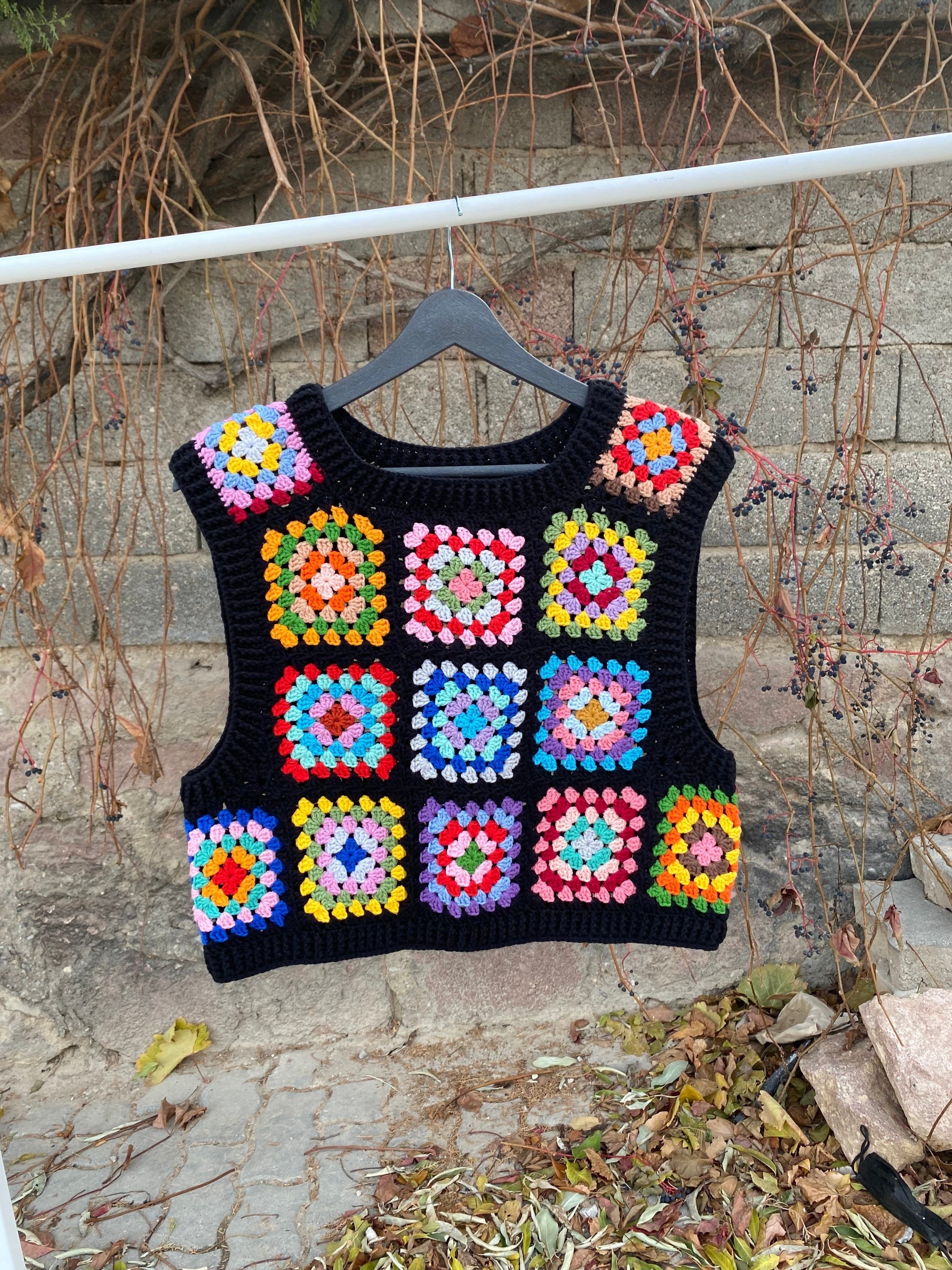 Granny Square Vest, Granny Square Vest, Festival Sweater, Granny Square Sweater Rainbow, Patchwor... — photo 3 of 10