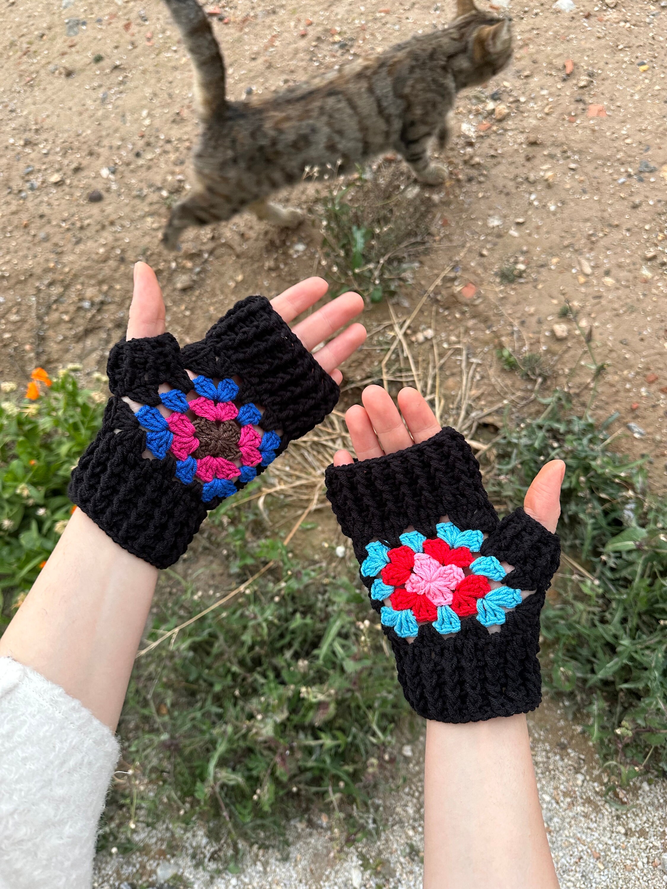 Granny Square Winter Gloves, Crochet Gloves, Handmade Fingerless Glooves, Knitted Wrist Warmer, W... — photo 2 of 10