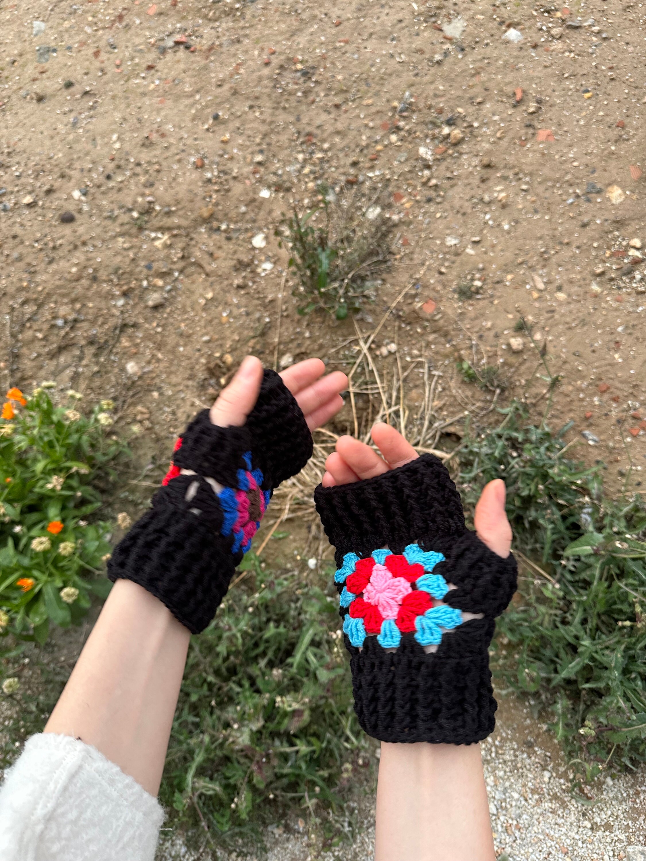 Granny Square Winter Gloves, Crochet Gloves, Handmade Fingerless Glooves, Knitted Wrist Warmer, W... — photo 4 of 10