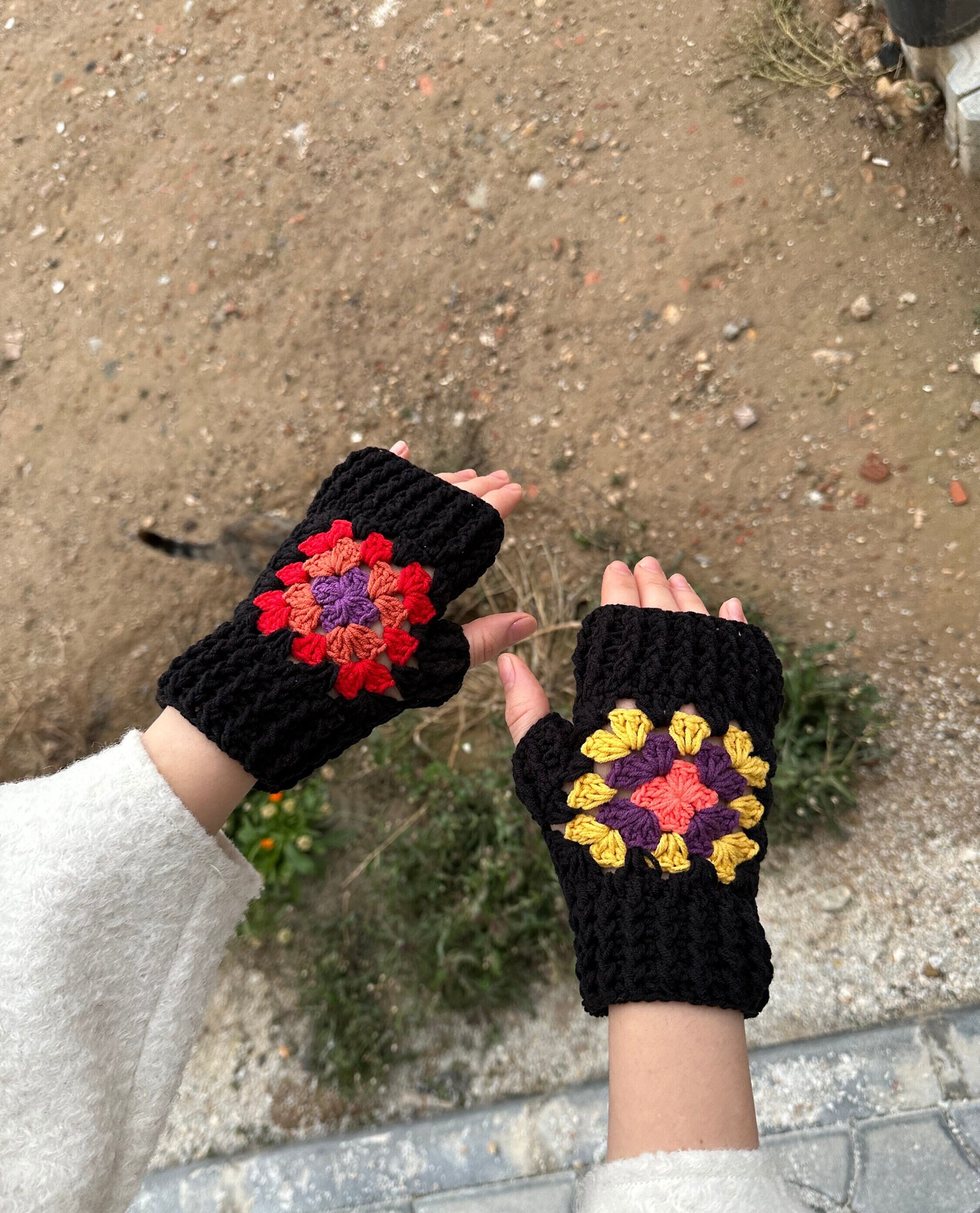 Granny Square Winter Gloves, Crochet Gloves, Handmade Fingerless Glooves, Knitted Wrist Warmer, W... — photo 5 of 10