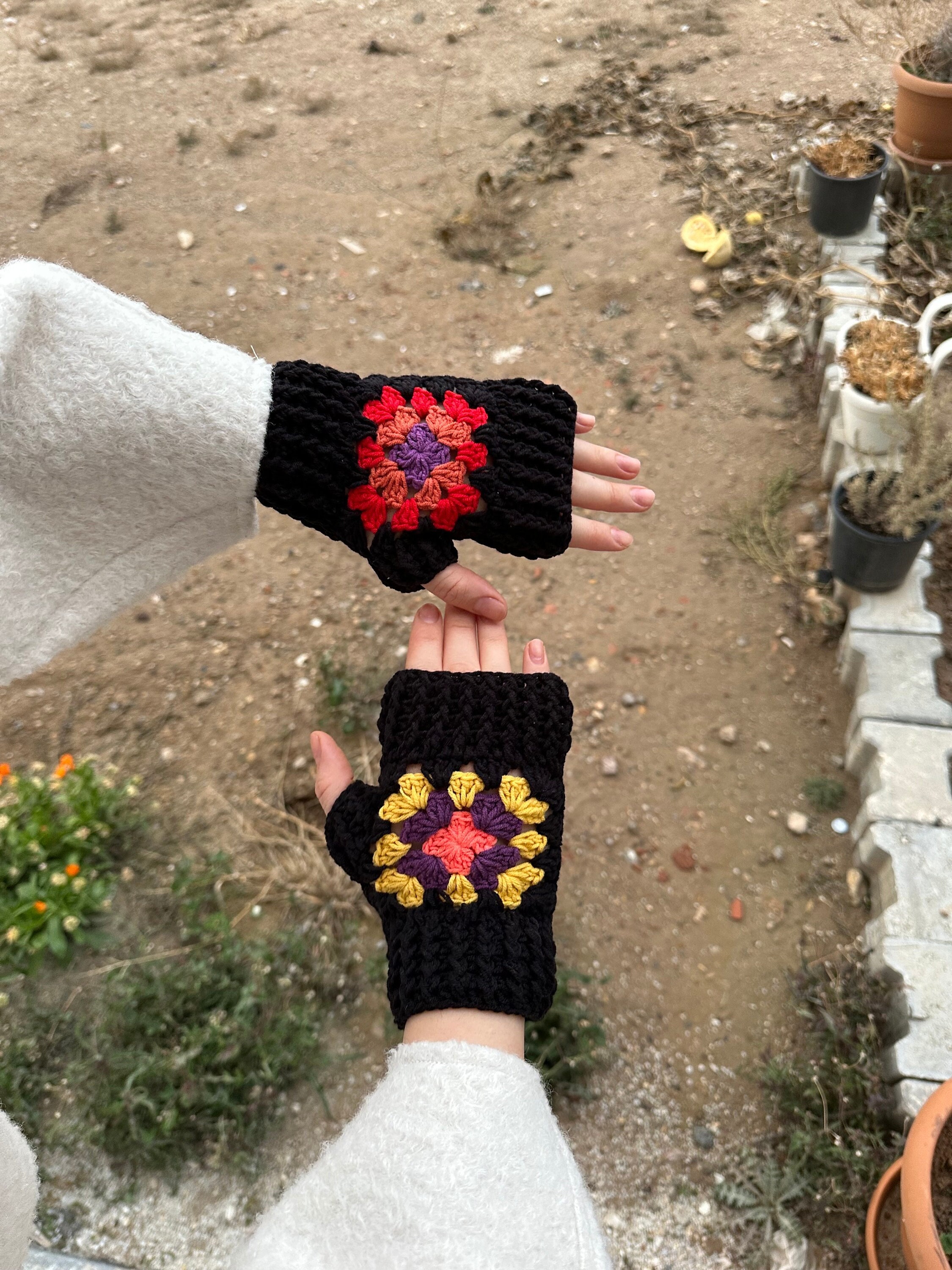 Granny Square Winter Gloves, Crochet Gloves, Handmade Fingerless Glooves, Knitted Wrist Warmer, W... — photo 6 of 10