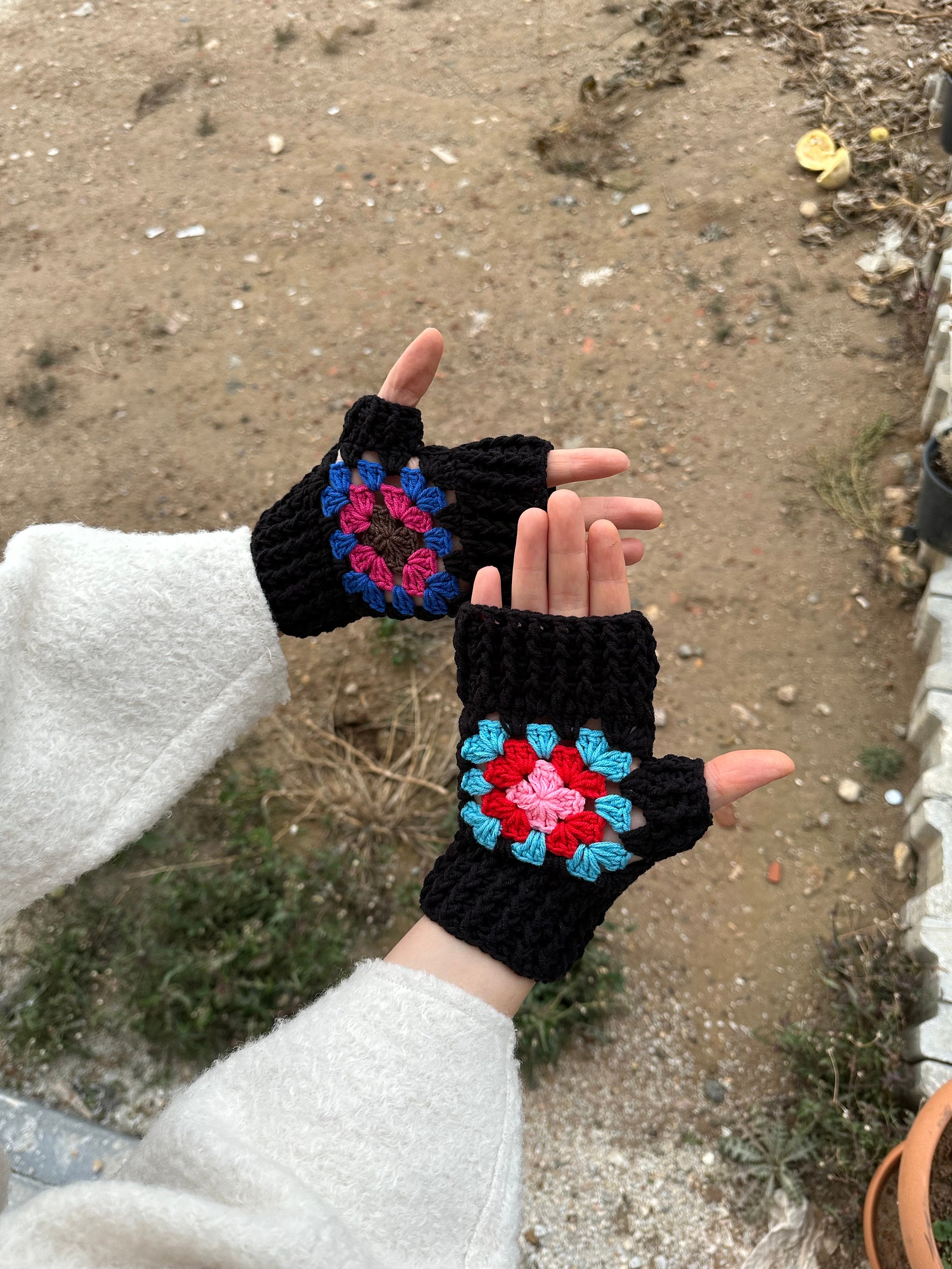 Granny Square Winter Gloves, Crochet Gloves, Handmade Fingerless Glooves, Knitted Wrist Warmer, W... — photo 7 of 10