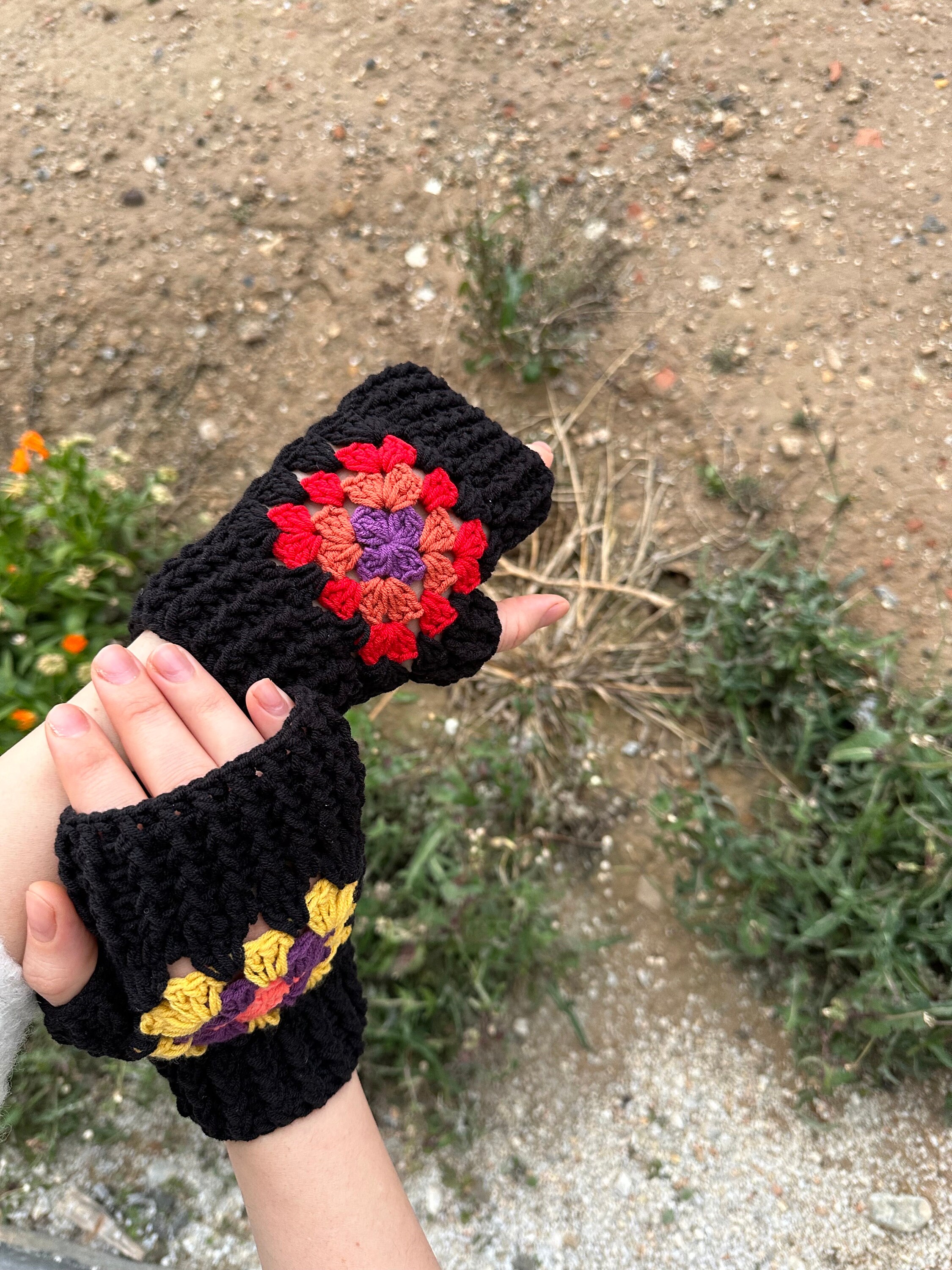 Granny Square Winter Gloves, Crochet Gloves, Handmade Fingerless Glooves, Knitted Wrist Warmer, W... — photo 3 of 10