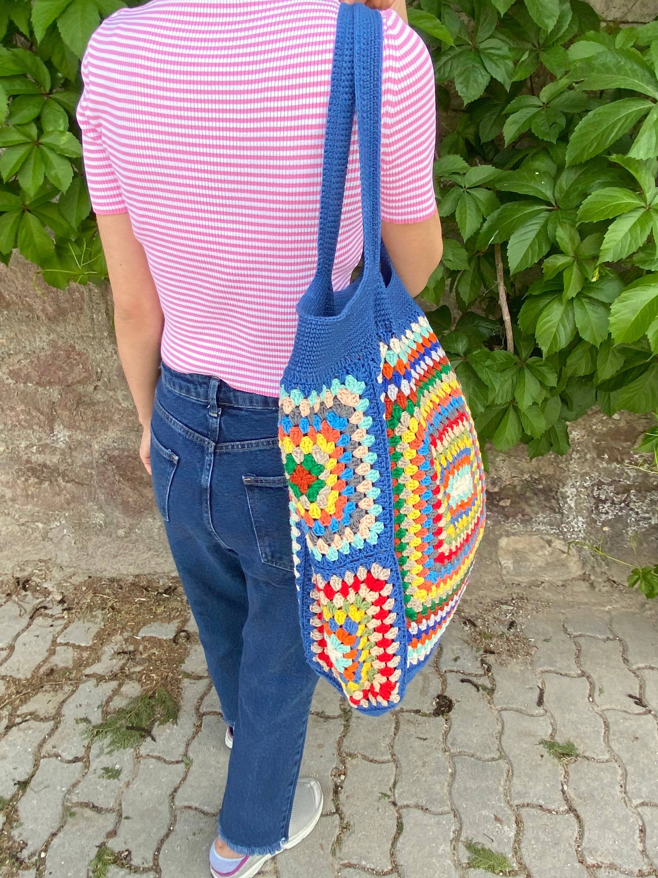 Granny Square XXL Size Bag, Crochet Blue Bag, Crochet Shoulder Bag, Crochet Purse, Beach Bag, Sum... — photo 2 of 10