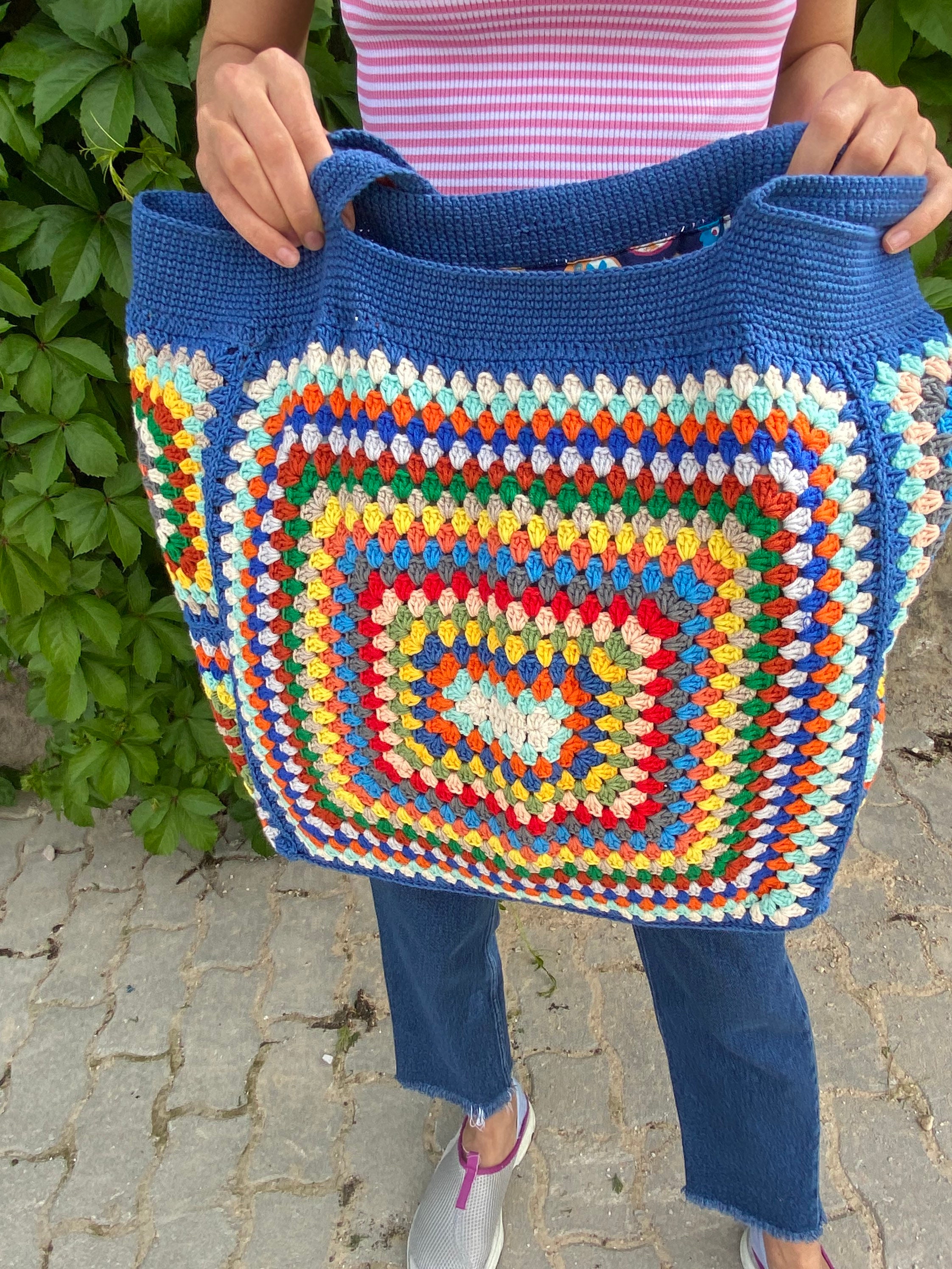 Granny Square XXL Size Bag, Crochet Blue Bag, Crochet Shoulder Bag, Crochet Purse, Beach Bag, Sum... — photo 3 of 10