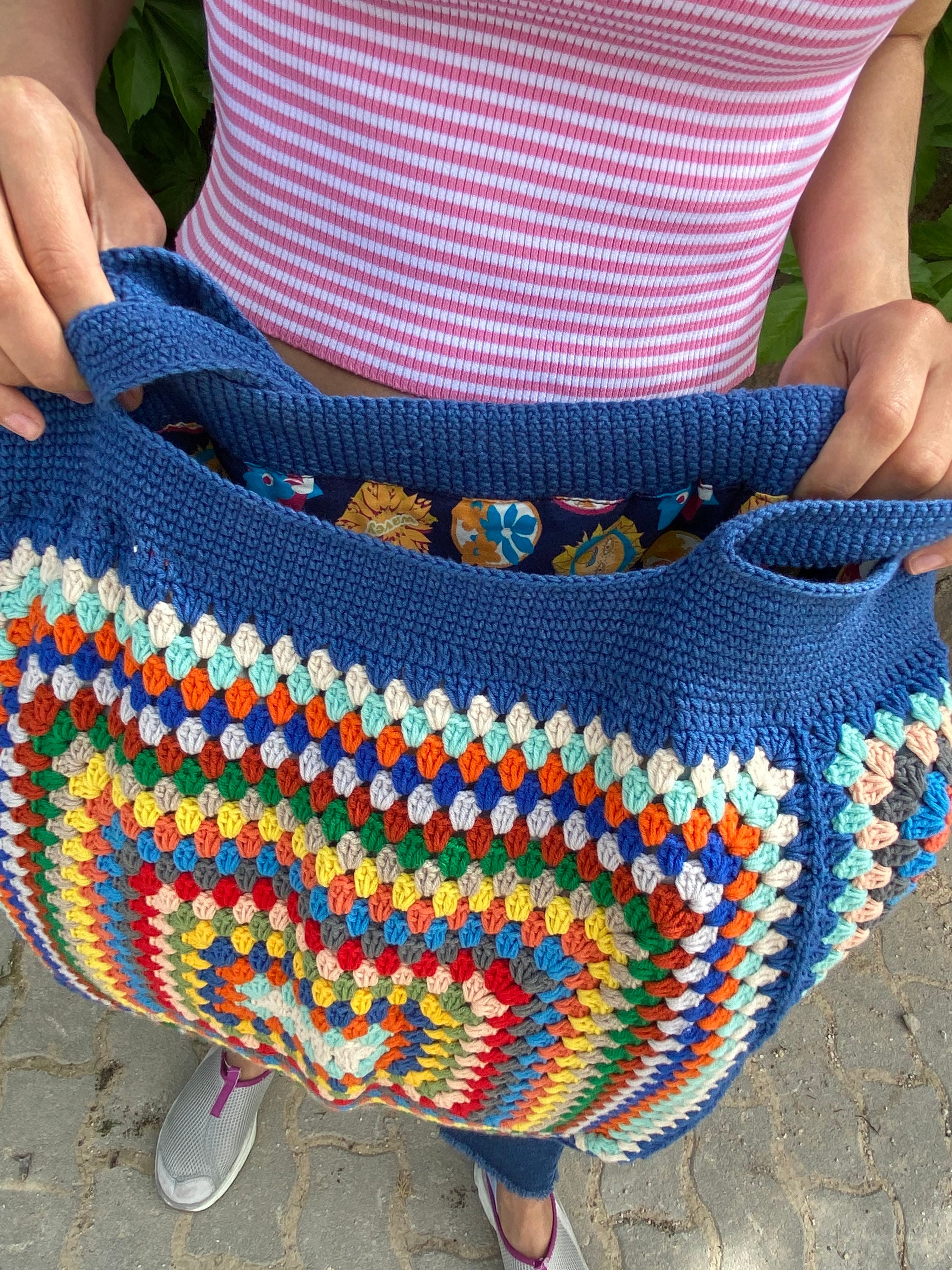 Granny Square XXL Size Bag, Crochet Blue Bag, Crochet Shoulder Bag, Crochet Purse, Beach Bag, Summer Bag, Hippie Bag, Festival Bag, Gift