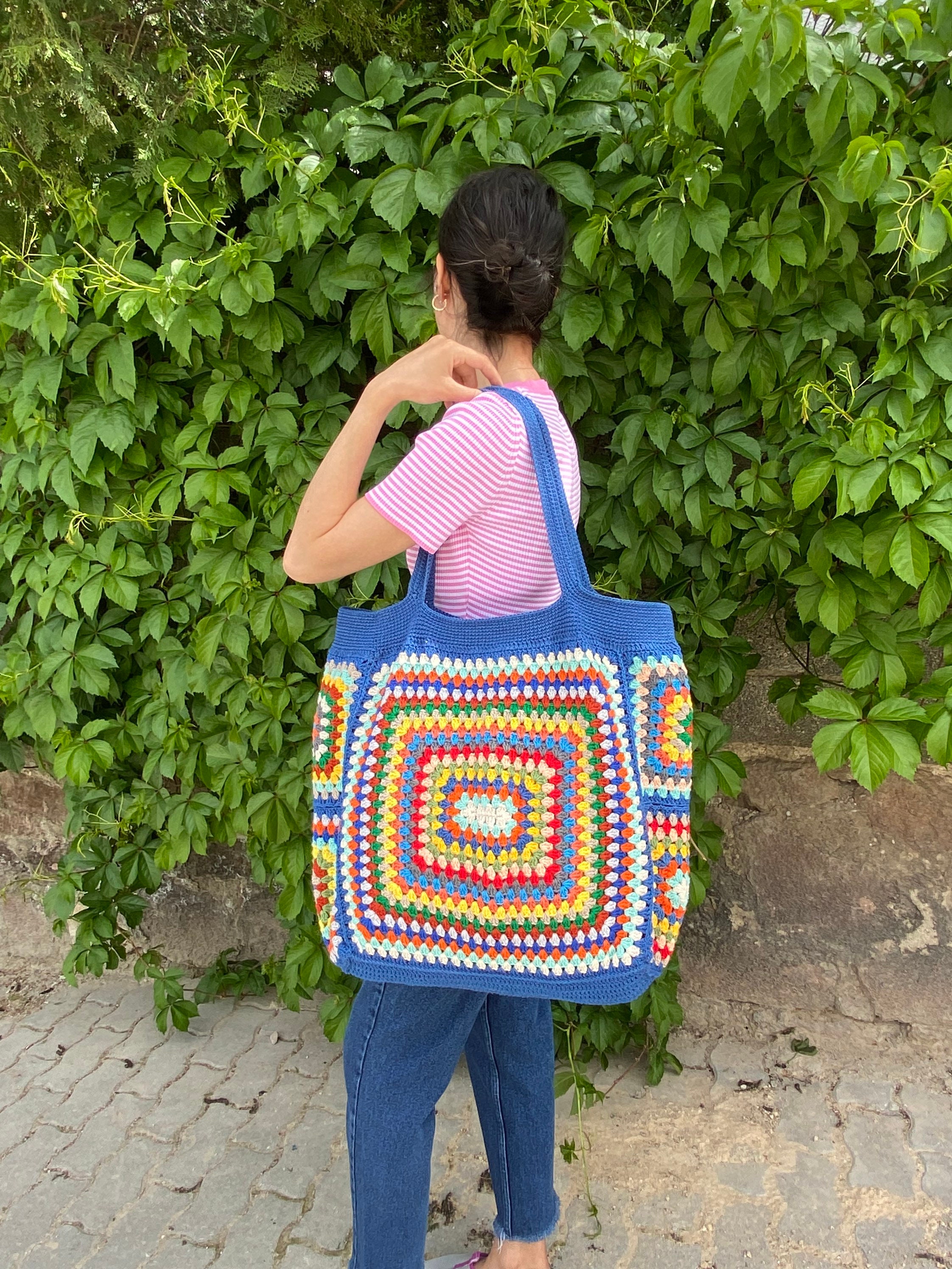 Granny Square XXL Size Bag, Crochet Blue Bag, Crochet Shoulder Bag, Crochet Purse, Beach Bag, Sum... — photo 4 of 10
